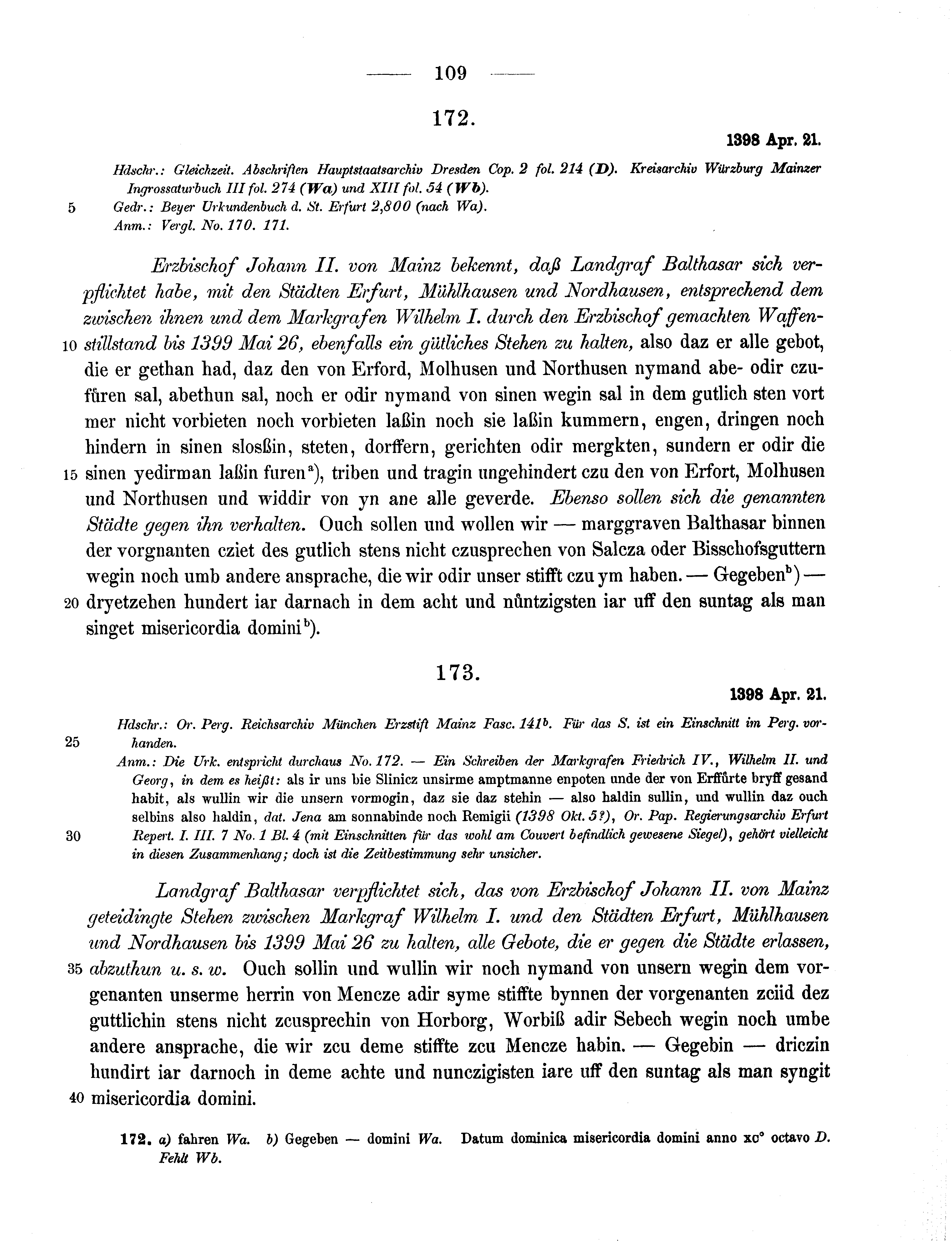 Historische Urkunde Seite 109 aus Band cds1b2