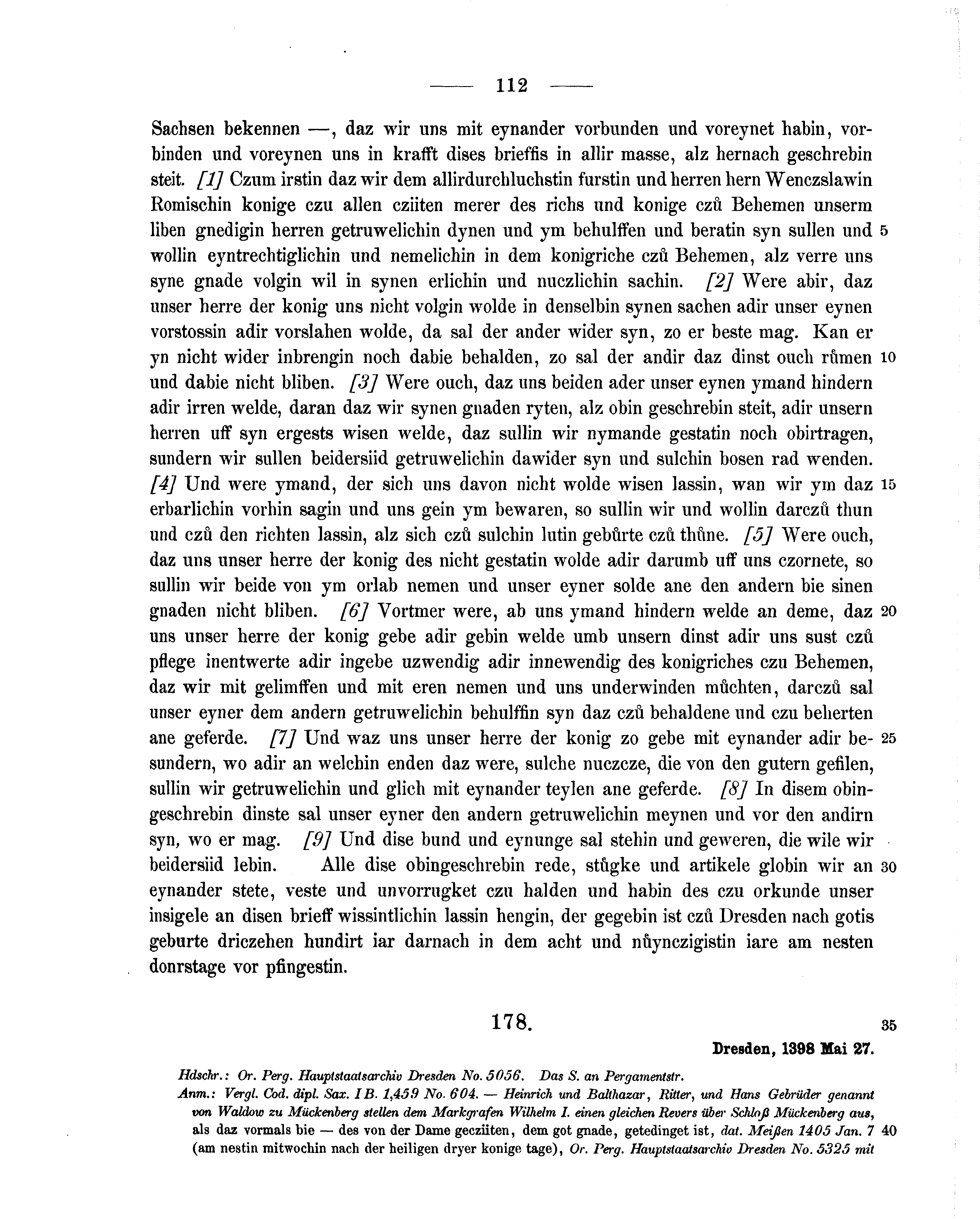 Historische Urkunde Seite 112 aus Band cds1b2