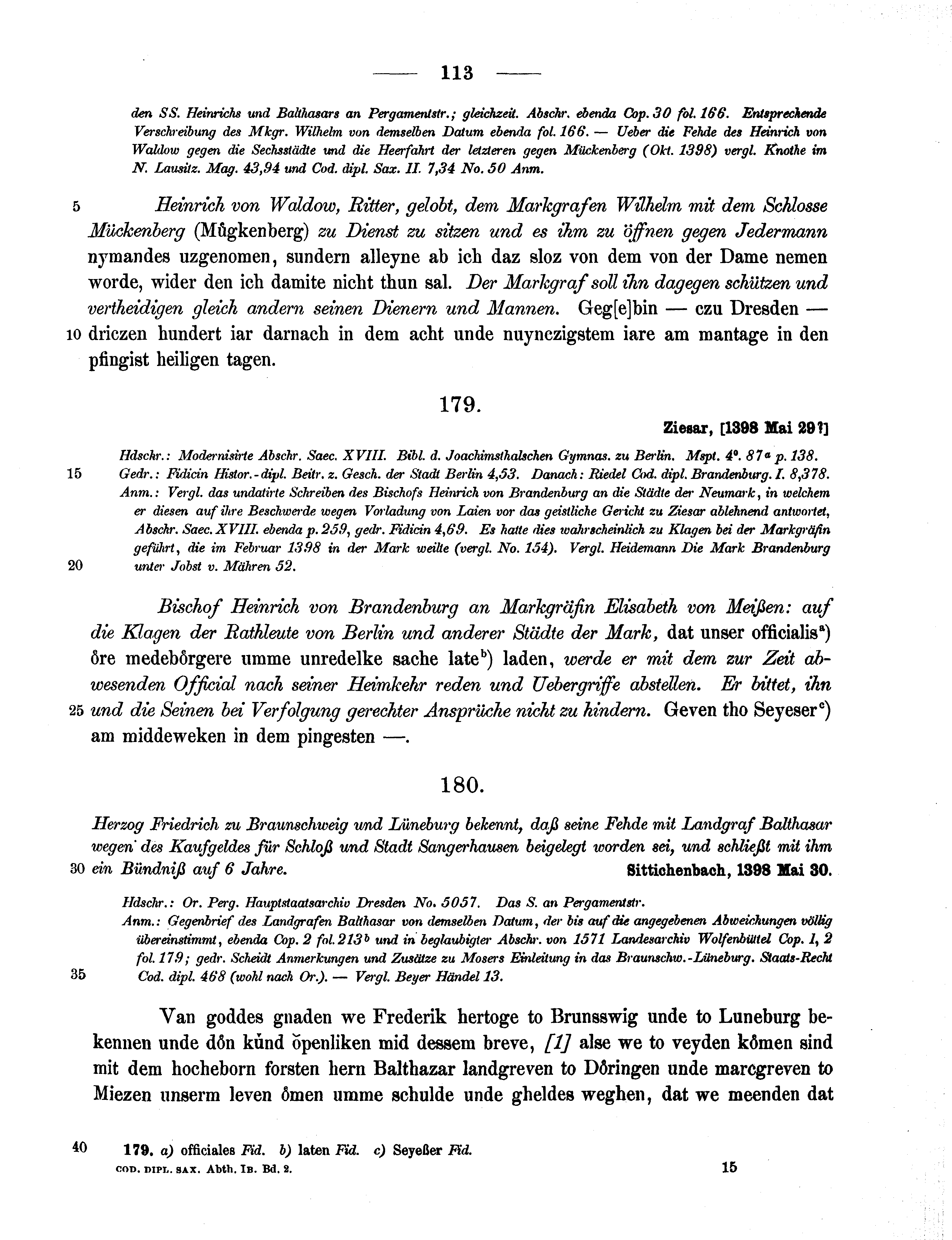 Historische Urkunde Seite 113 aus Band cds1b2