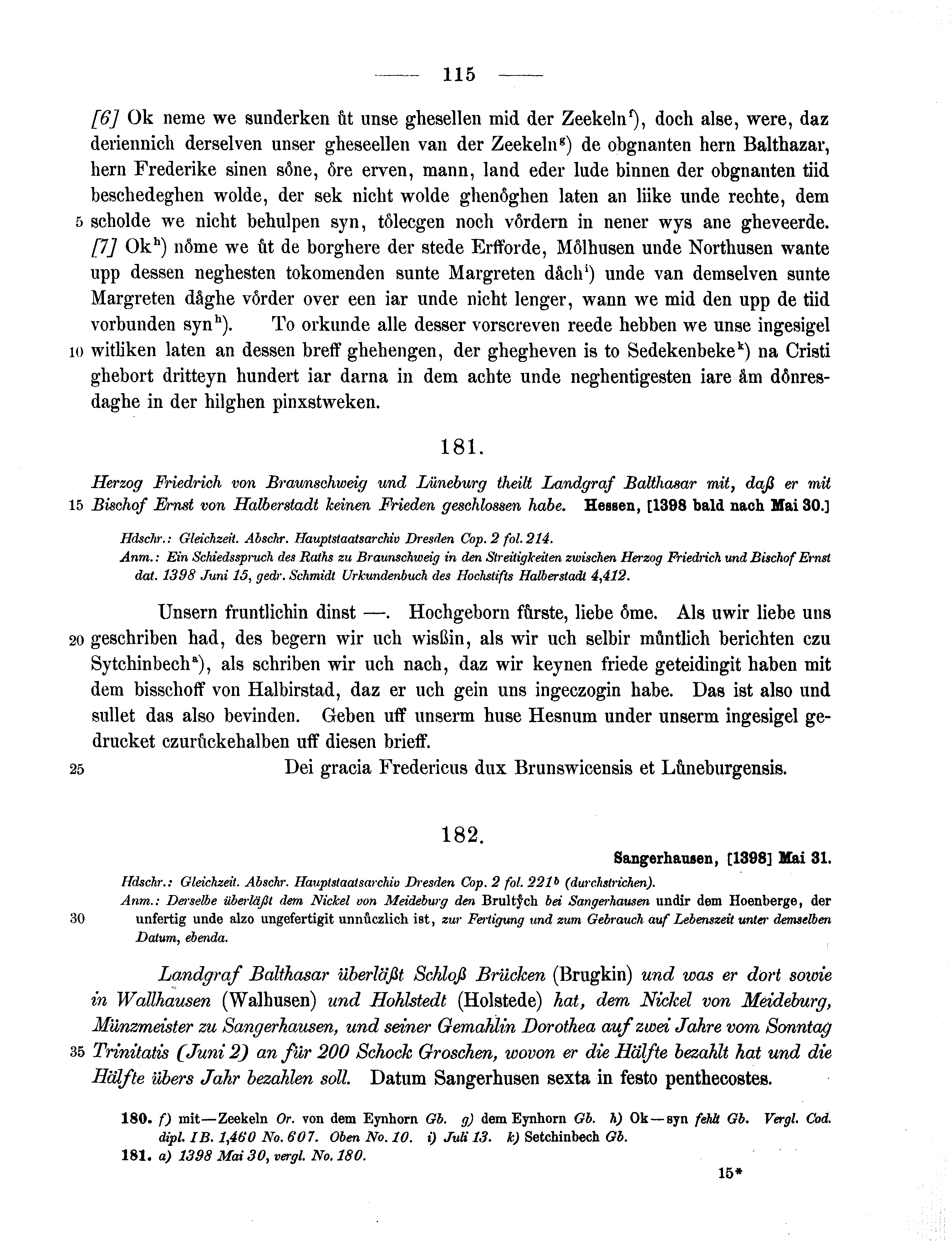 Historische Urkunde Seite 115 aus Band cds1b2