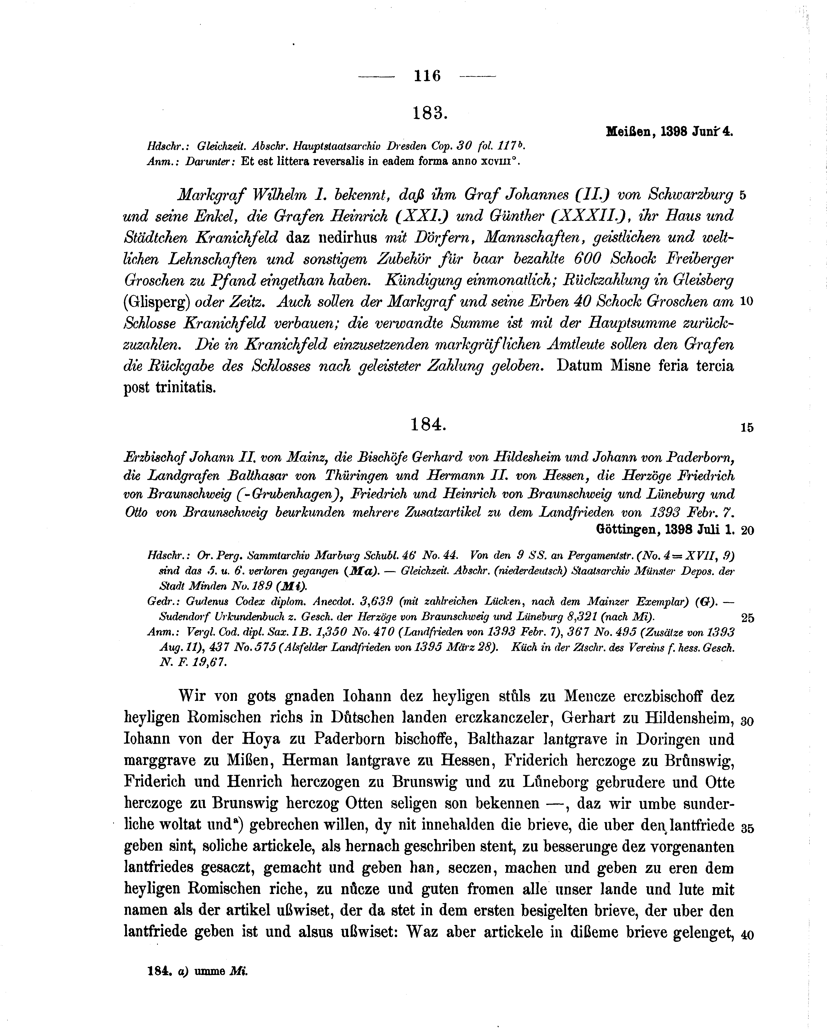 Historische Urkunde Seite 116 aus Band cds1b2