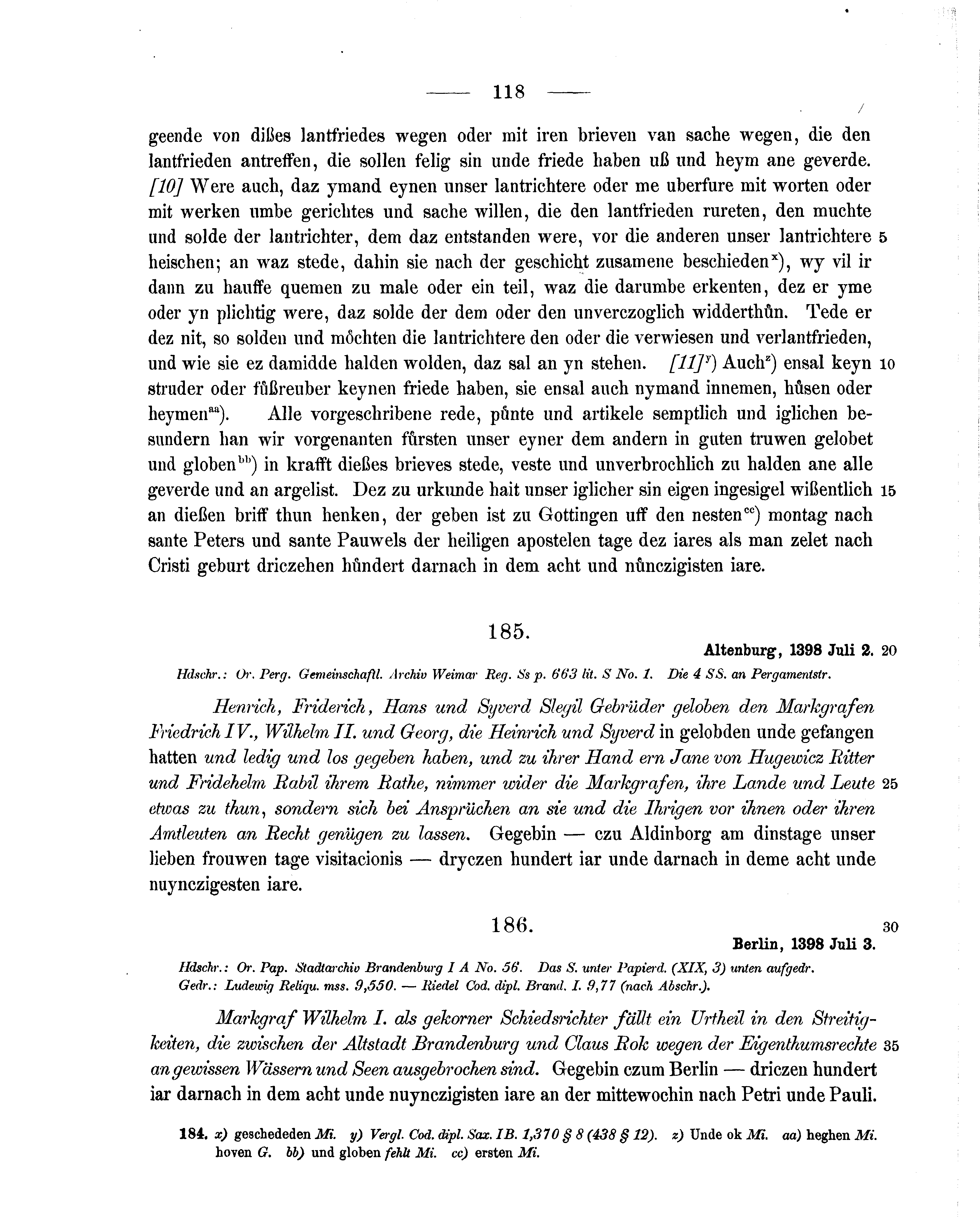 Historische Urkunde Seite 118 aus Band cds1b2