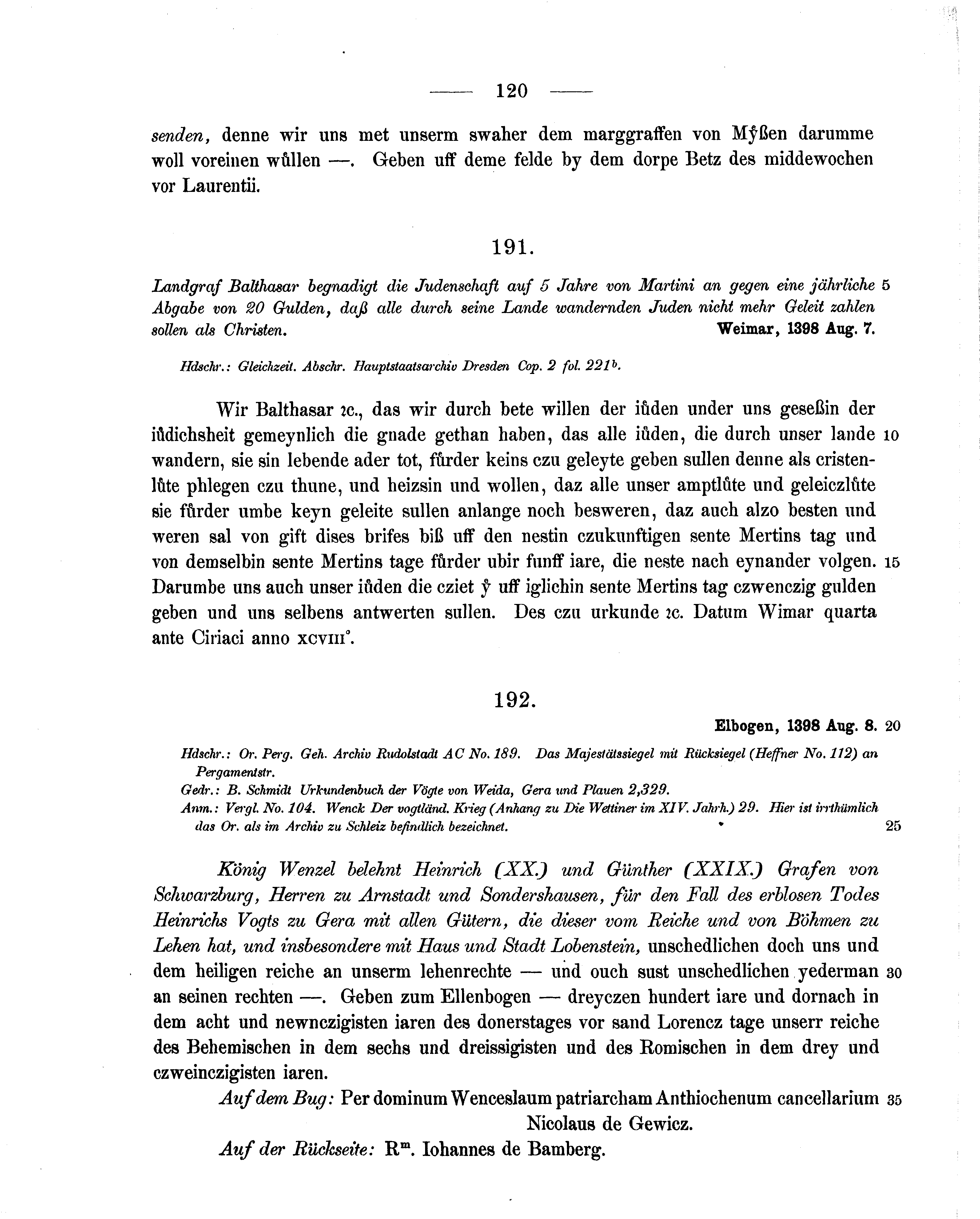 Historische Urkunde Seite 120 aus Band cds1b2