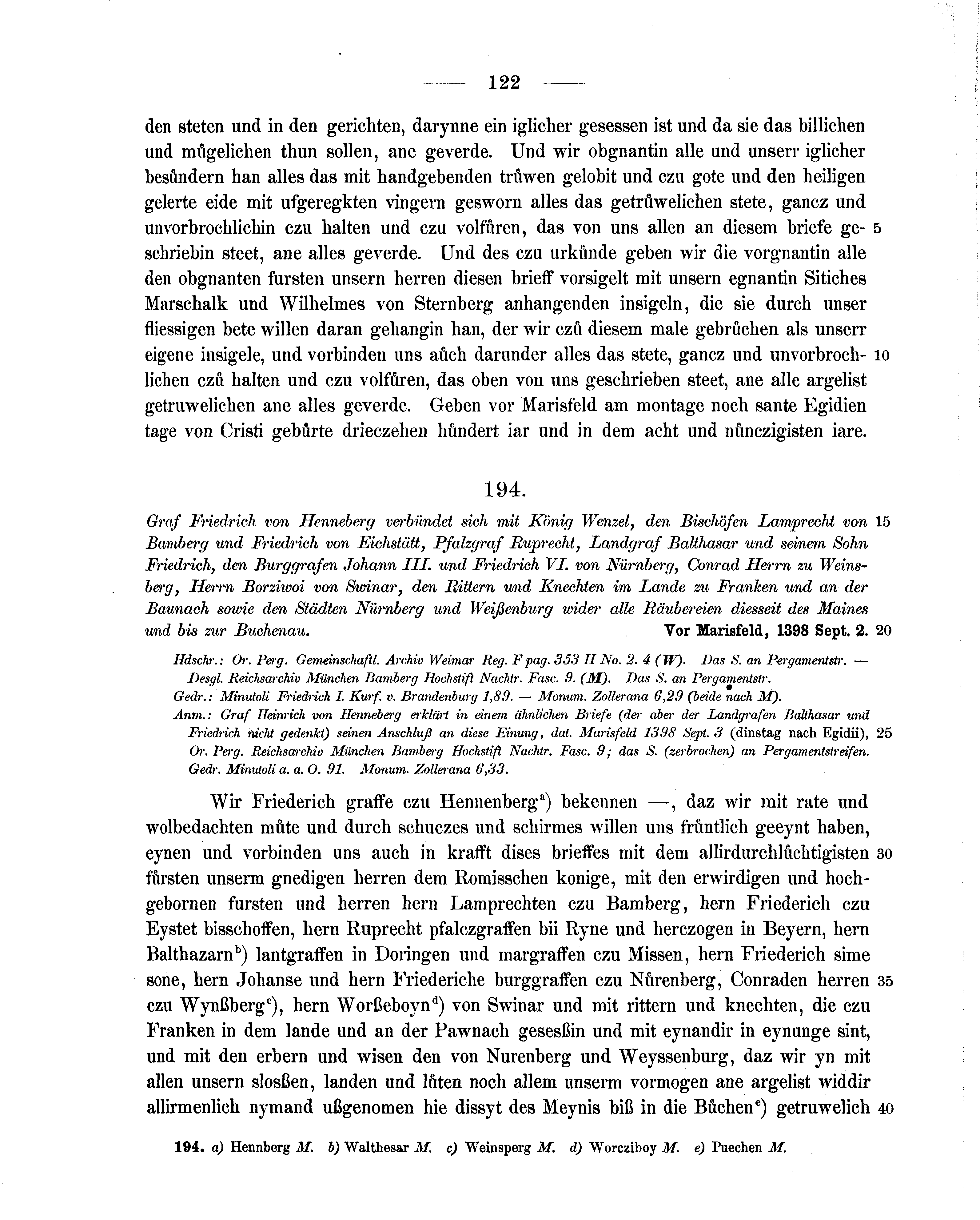 Historische Urkunde Seite 122 aus Band cds1b2