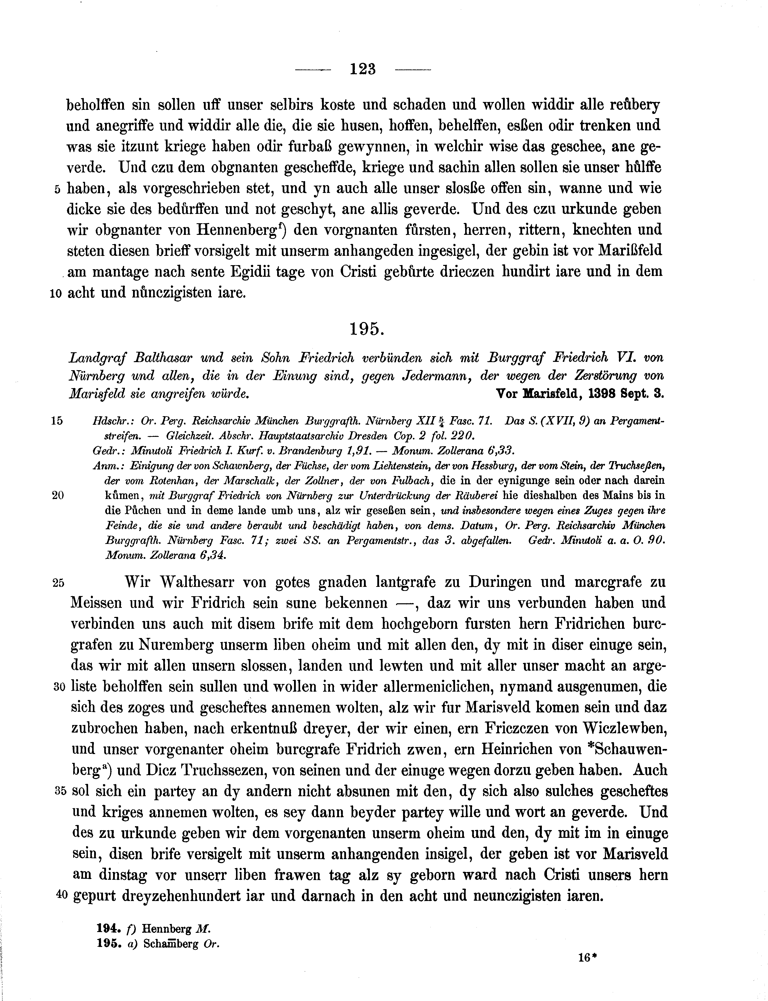 Historische Urkunde Seite 123 aus Band cds1b2