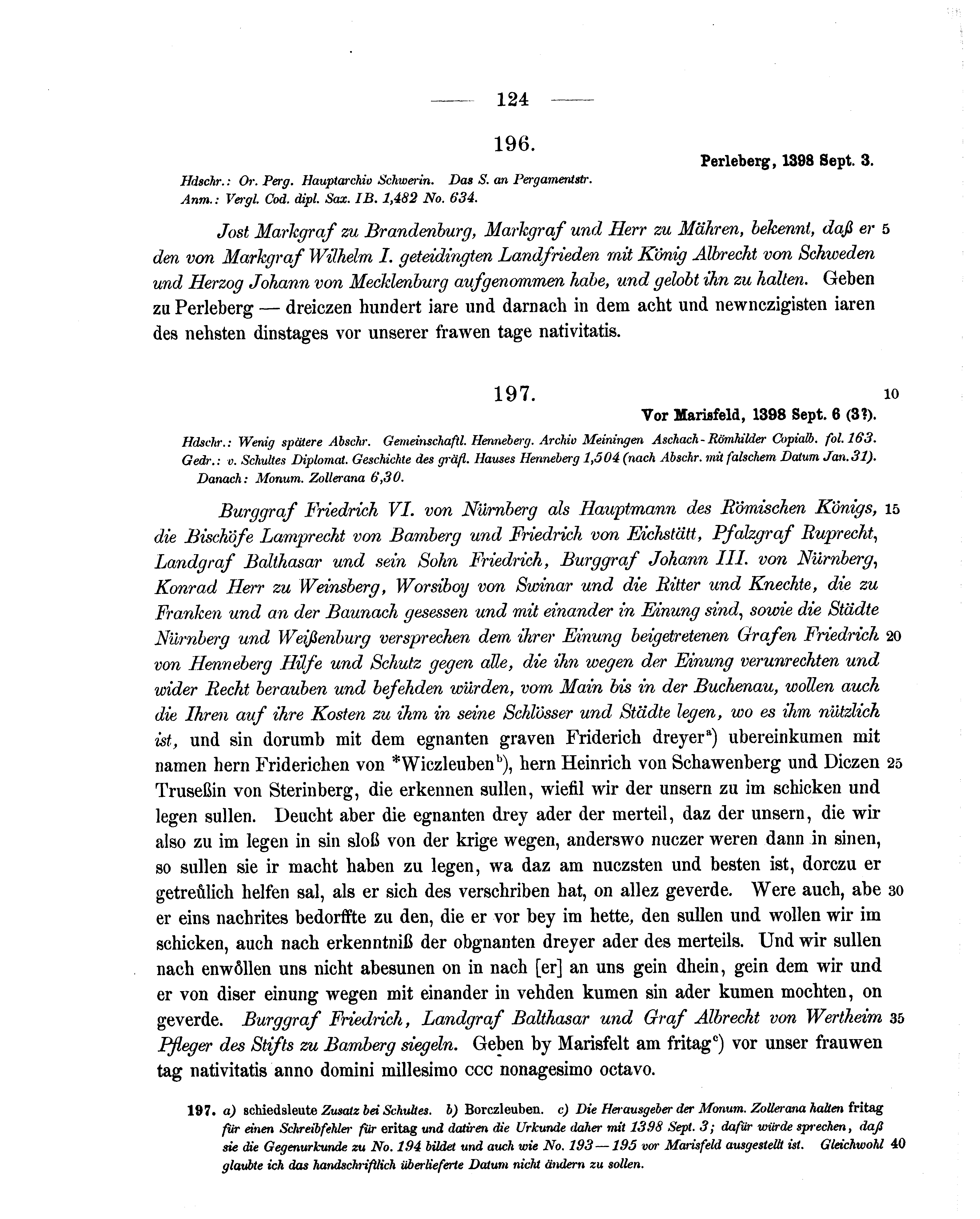 Historische Urkunde Seite 124 aus Band cds1b2