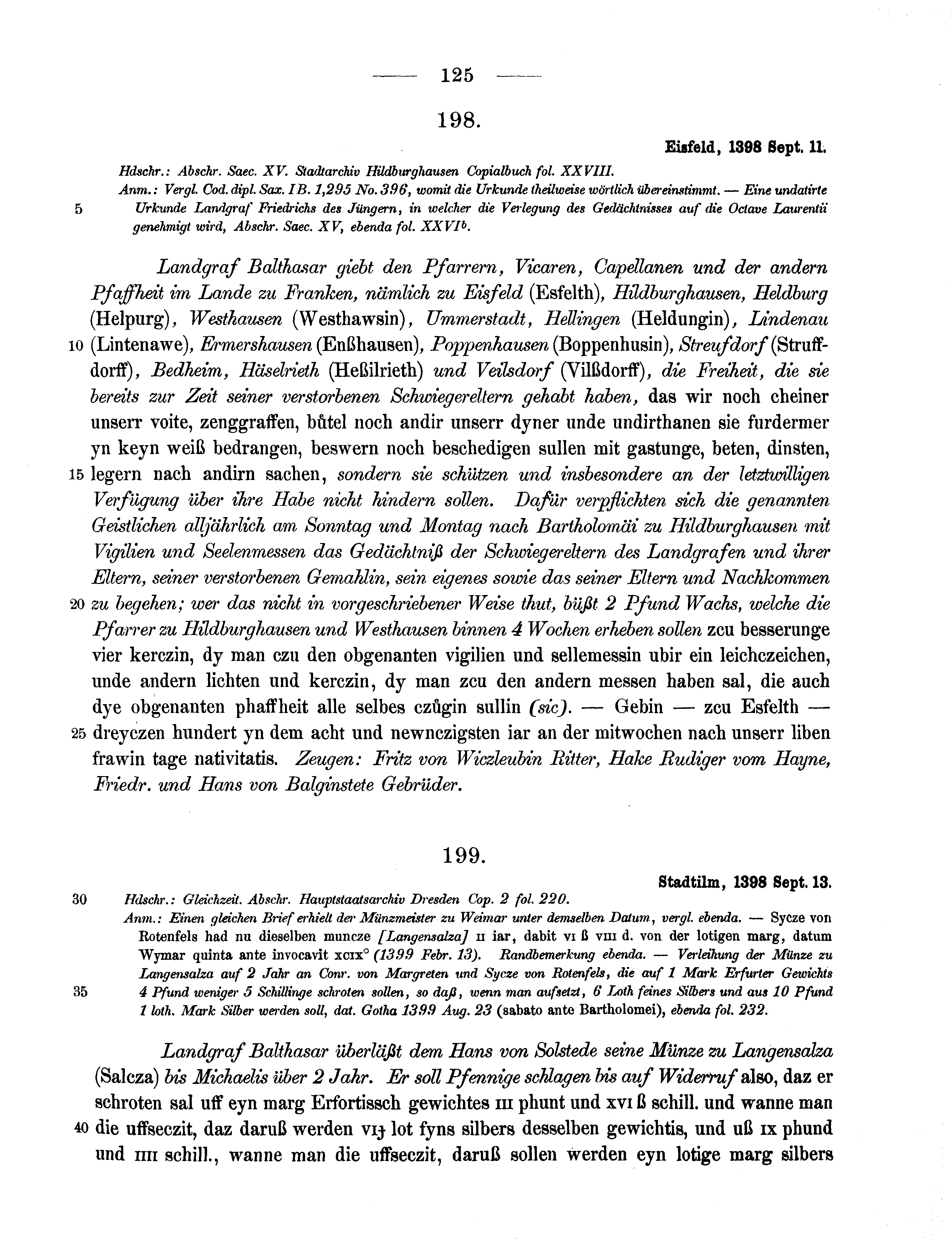 Historische Urkunde Seite 125 aus Band cds1b2