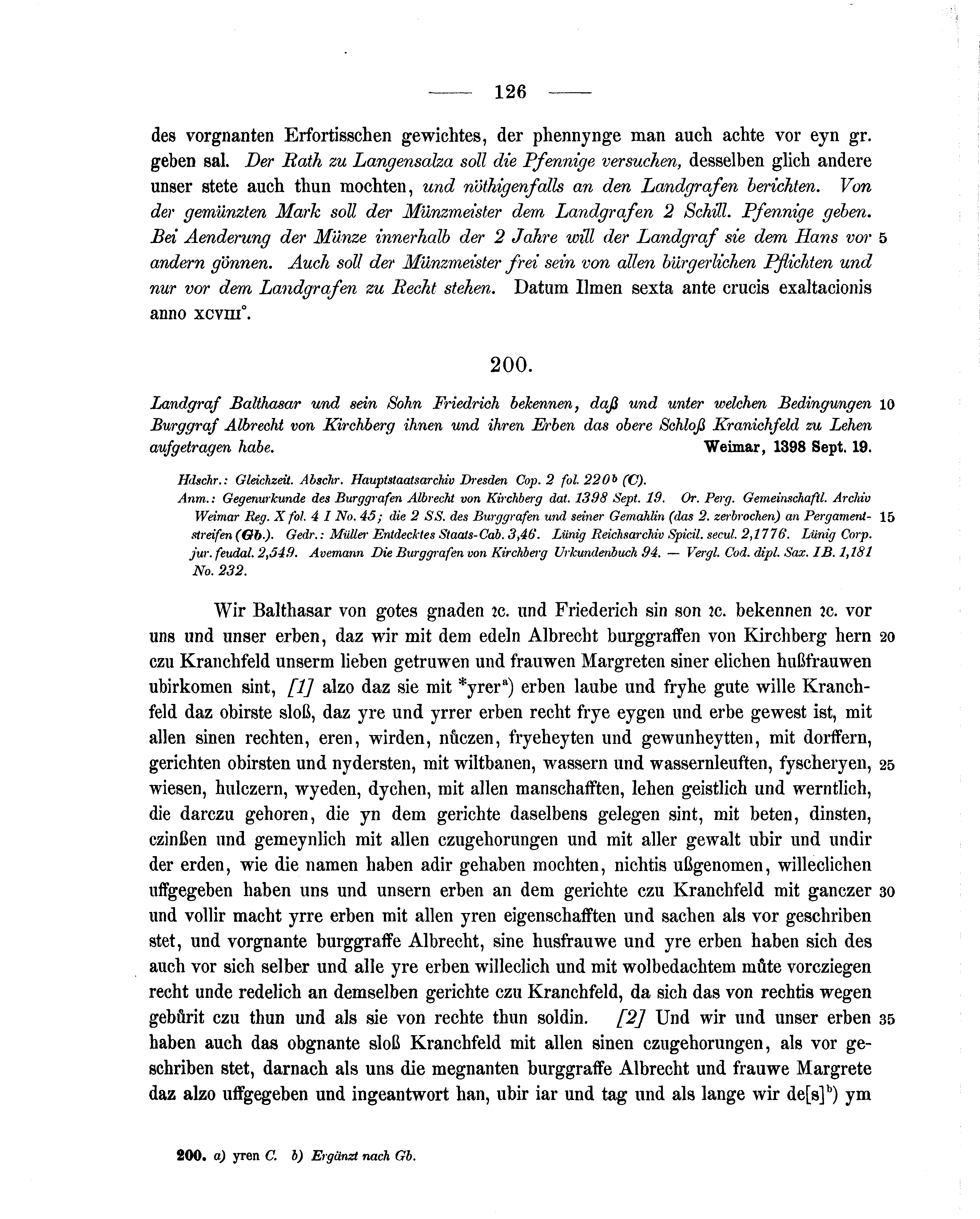 Historische Urkunde Seite 126 aus Band cds1b2