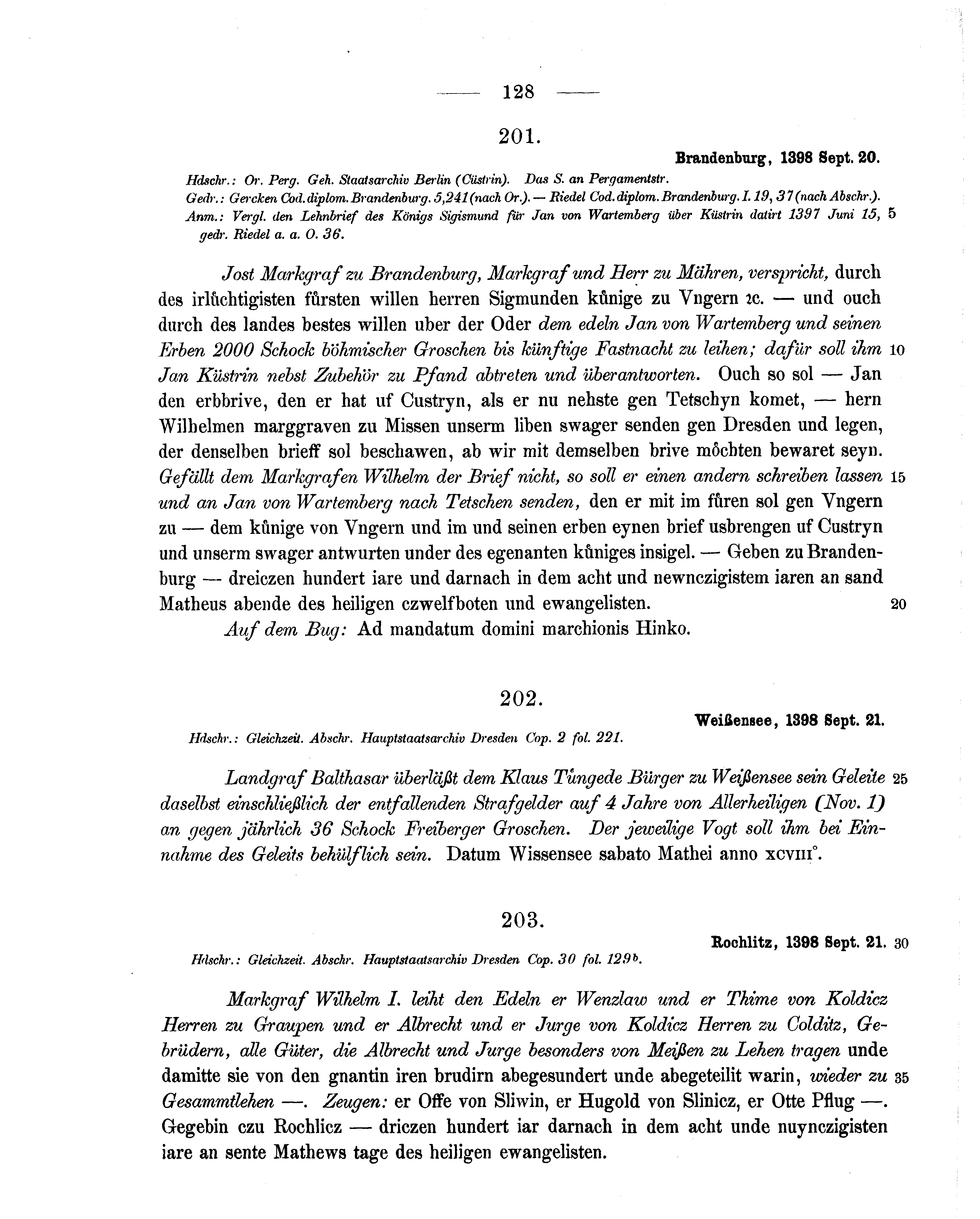 Historische Urkunde Seite 128 aus Band cds1b2