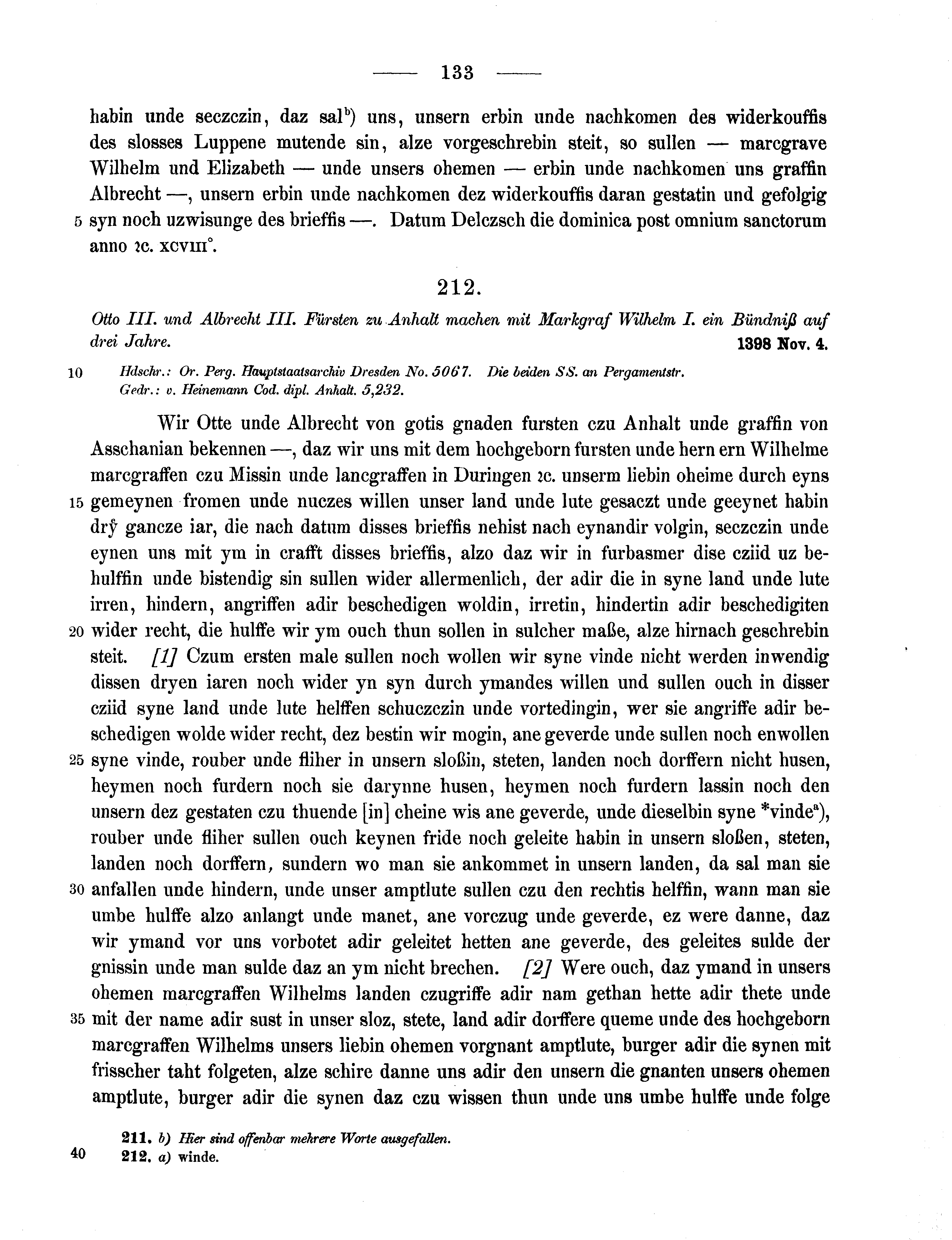 Historische Urkunde Seite 133 aus Band cds1b2