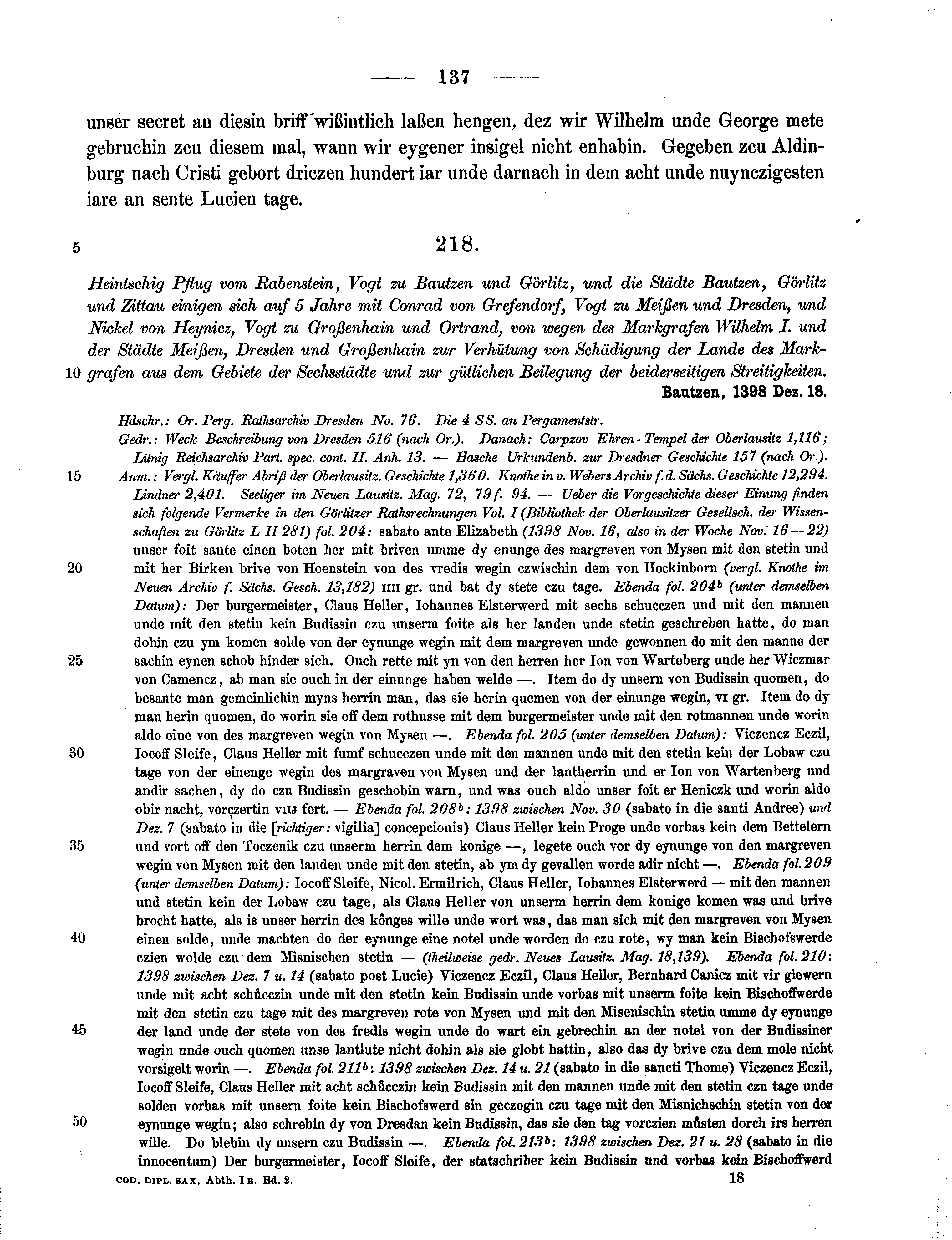 Historische Urkunde Seite 137 aus Band cds1b2