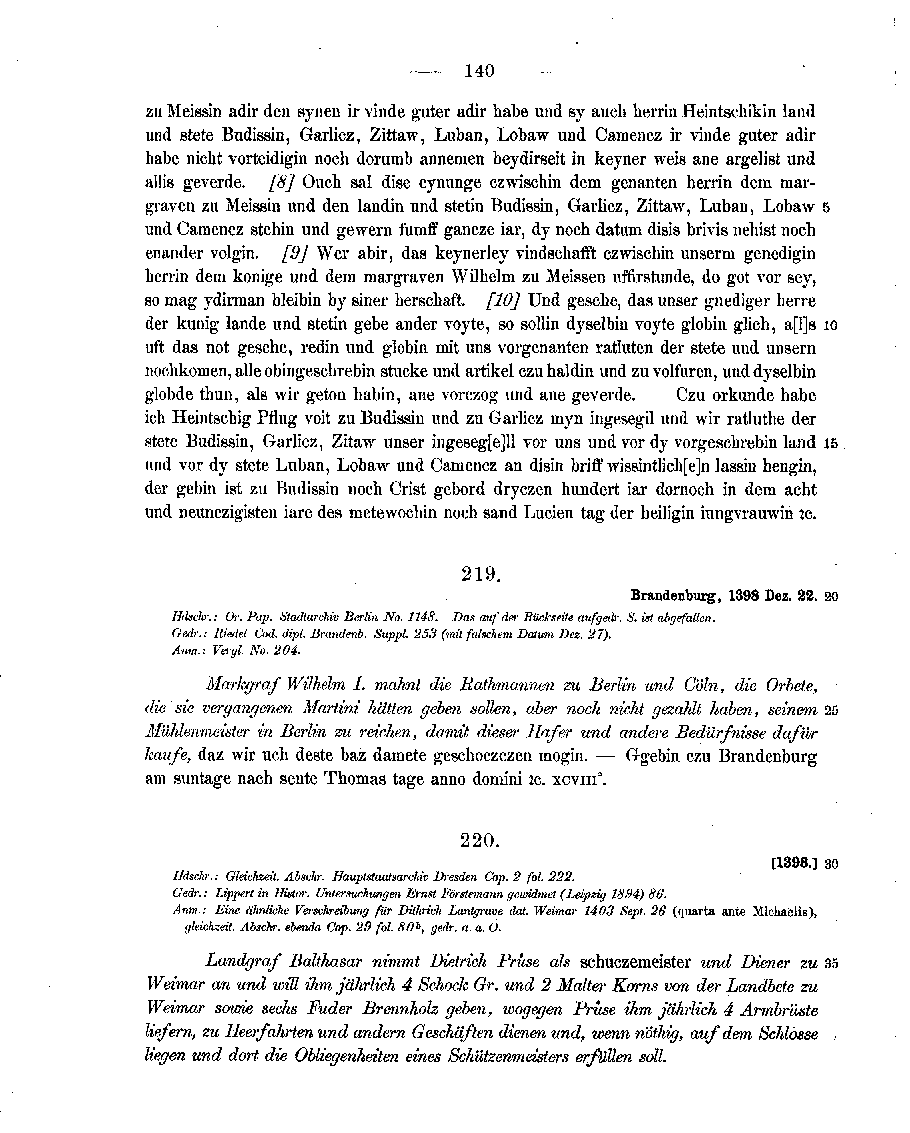 Historische Urkunde Seite 140 aus Band cds1b2