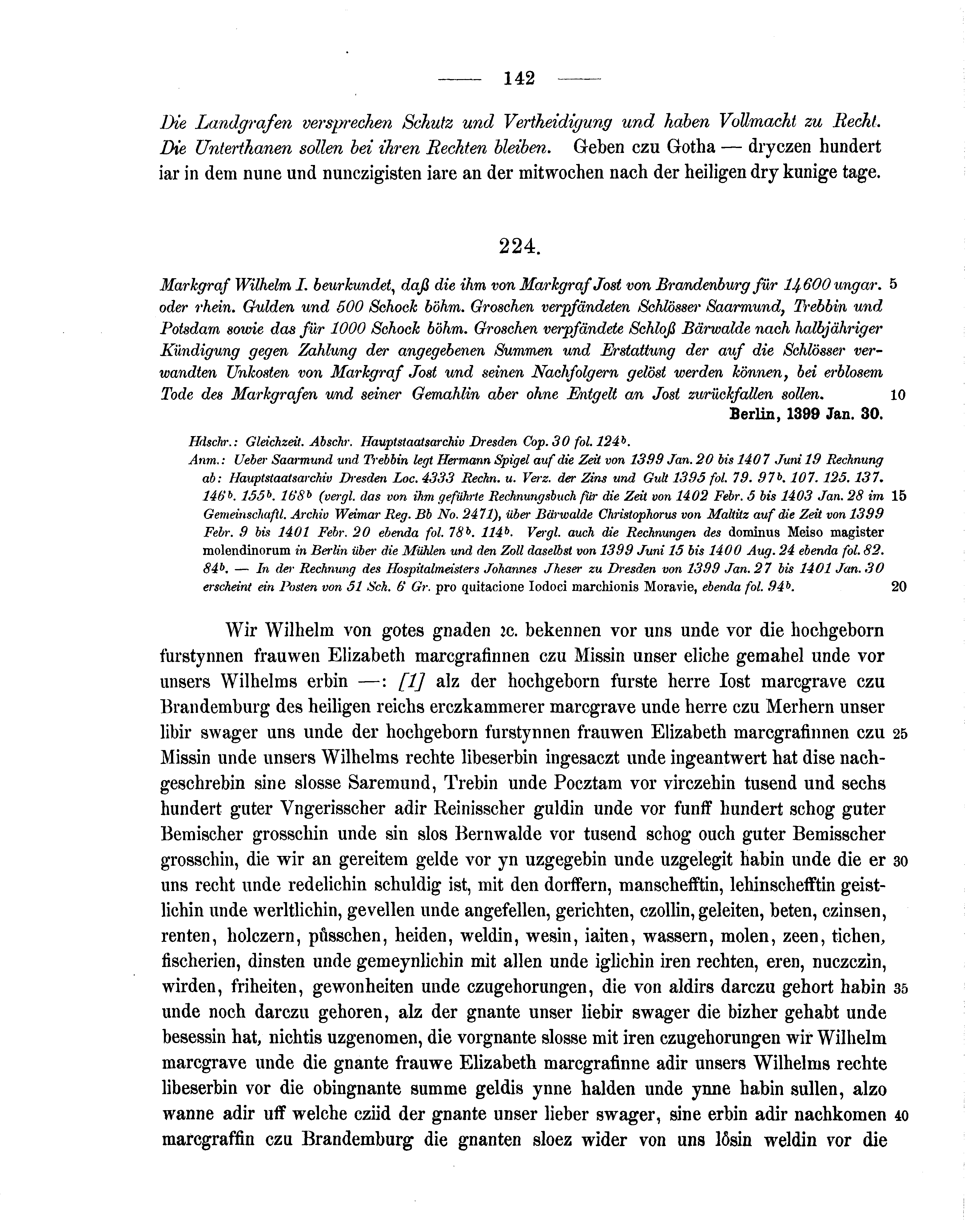 Historische Urkunde Seite 142 aus Band cds1b2