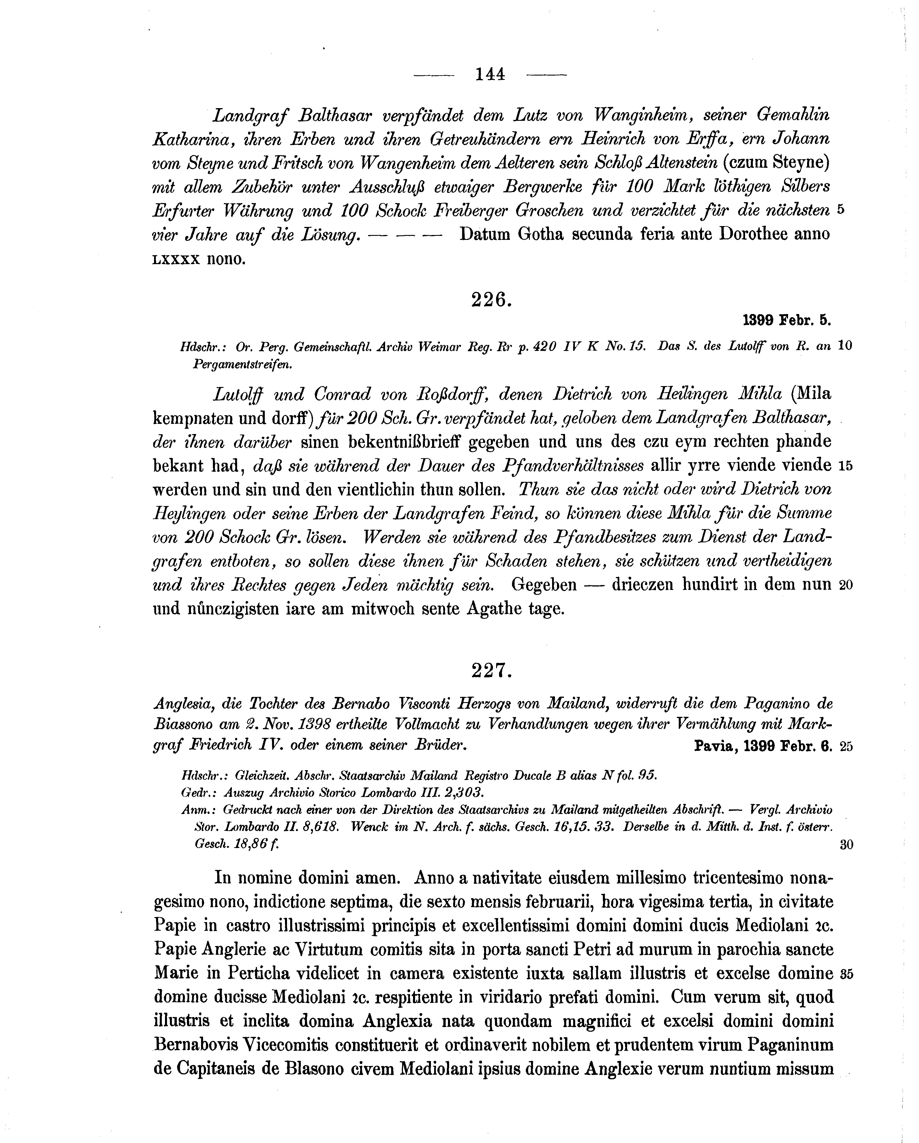 Historische Urkunde Seite 144 aus Band cds1b2