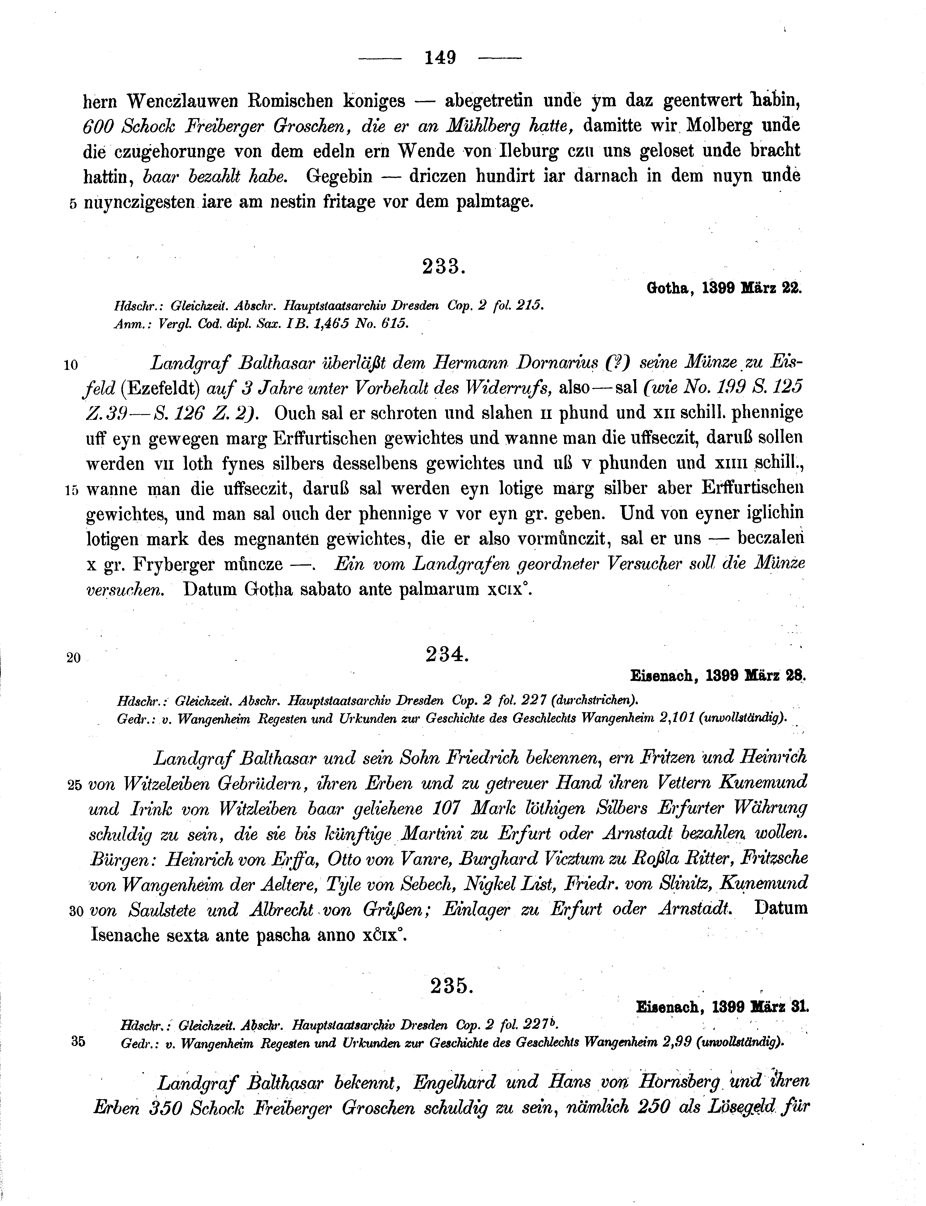 Historische Urkunde Seite 149 aus Band cds1b2