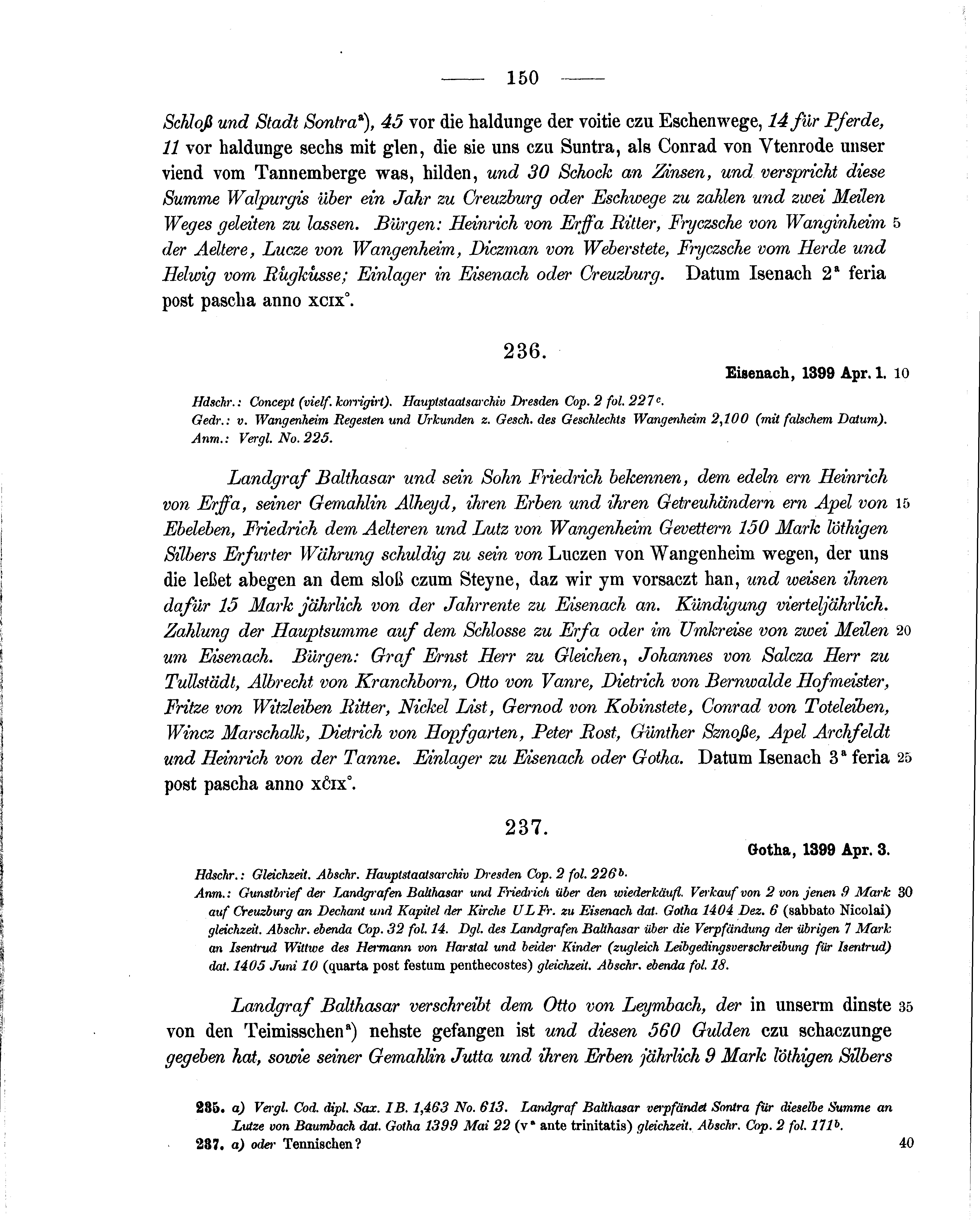 Historische Urkunde Seite 150 aus Band cds1b2