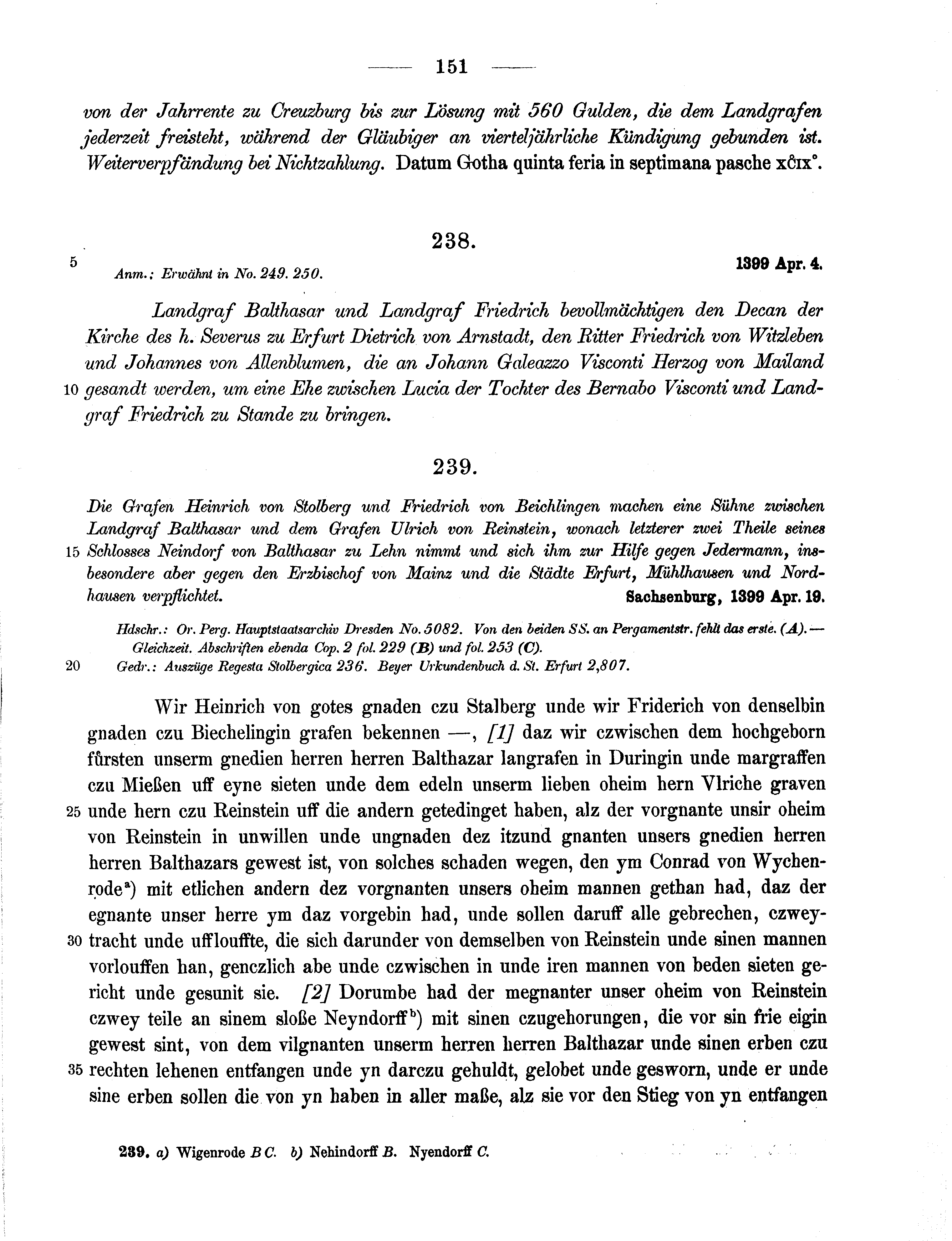 Historische Urkunde Seite 151 aus Band cds1b2