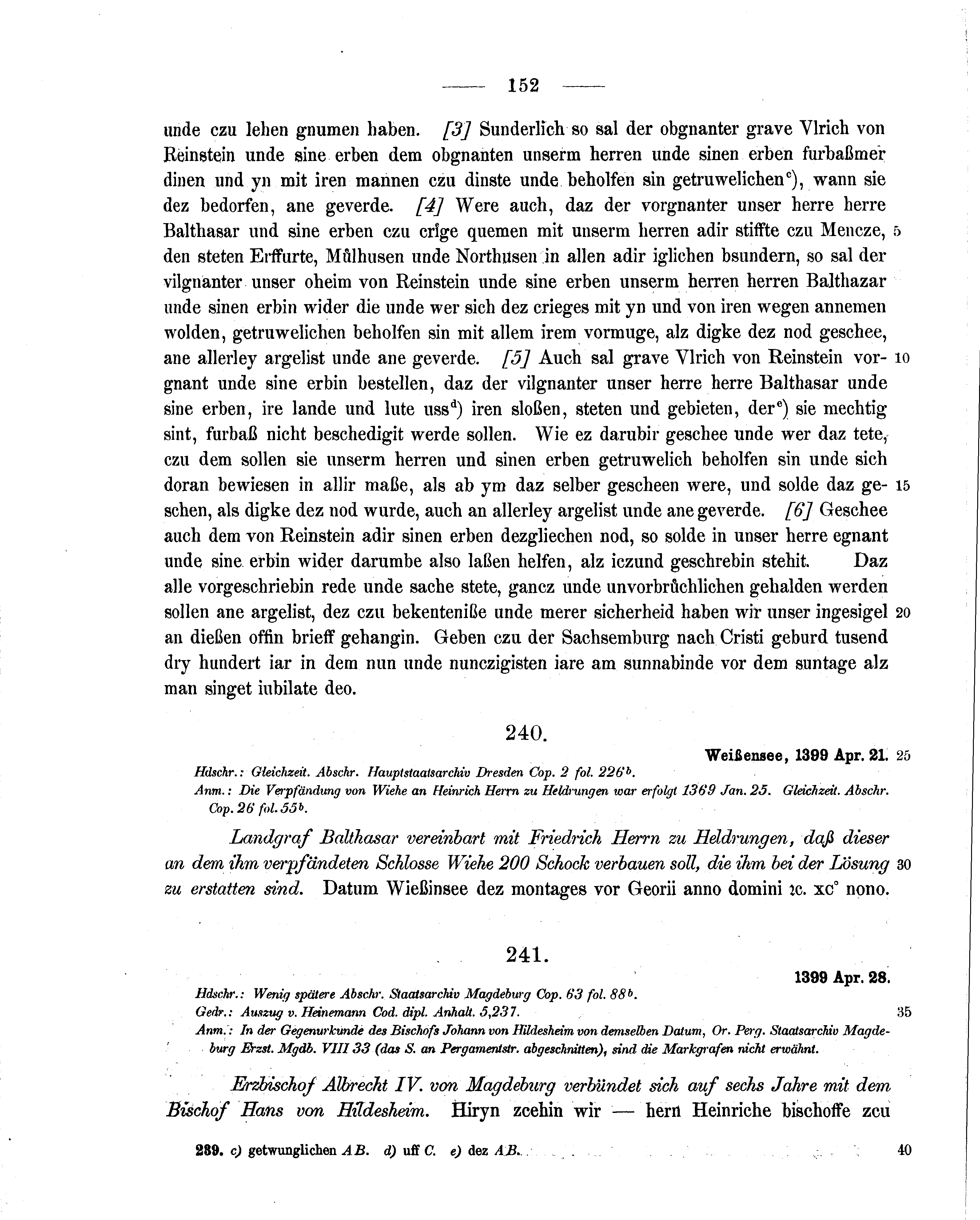 Historische Urkunde Seite 152 aus Band cds1b2