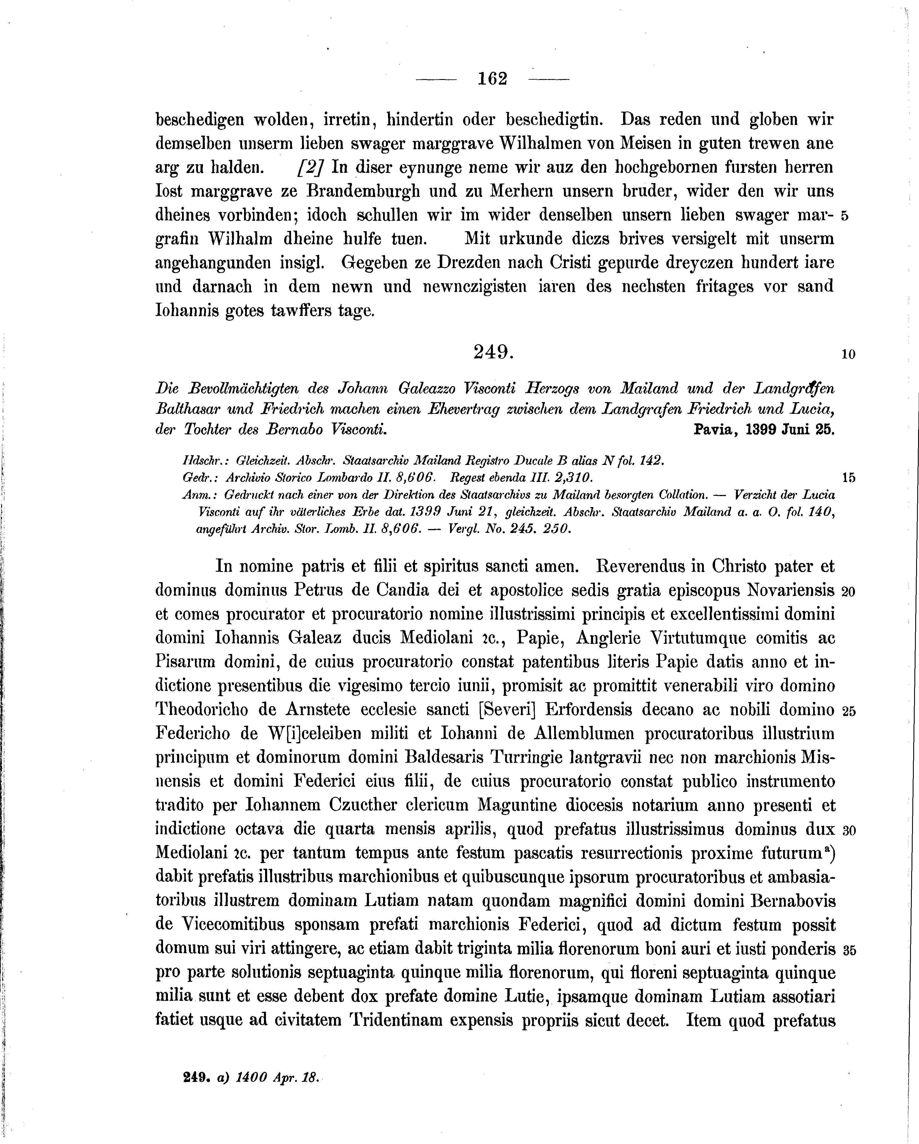 Historische Urkunde Seite 162 aus Band cds1b2