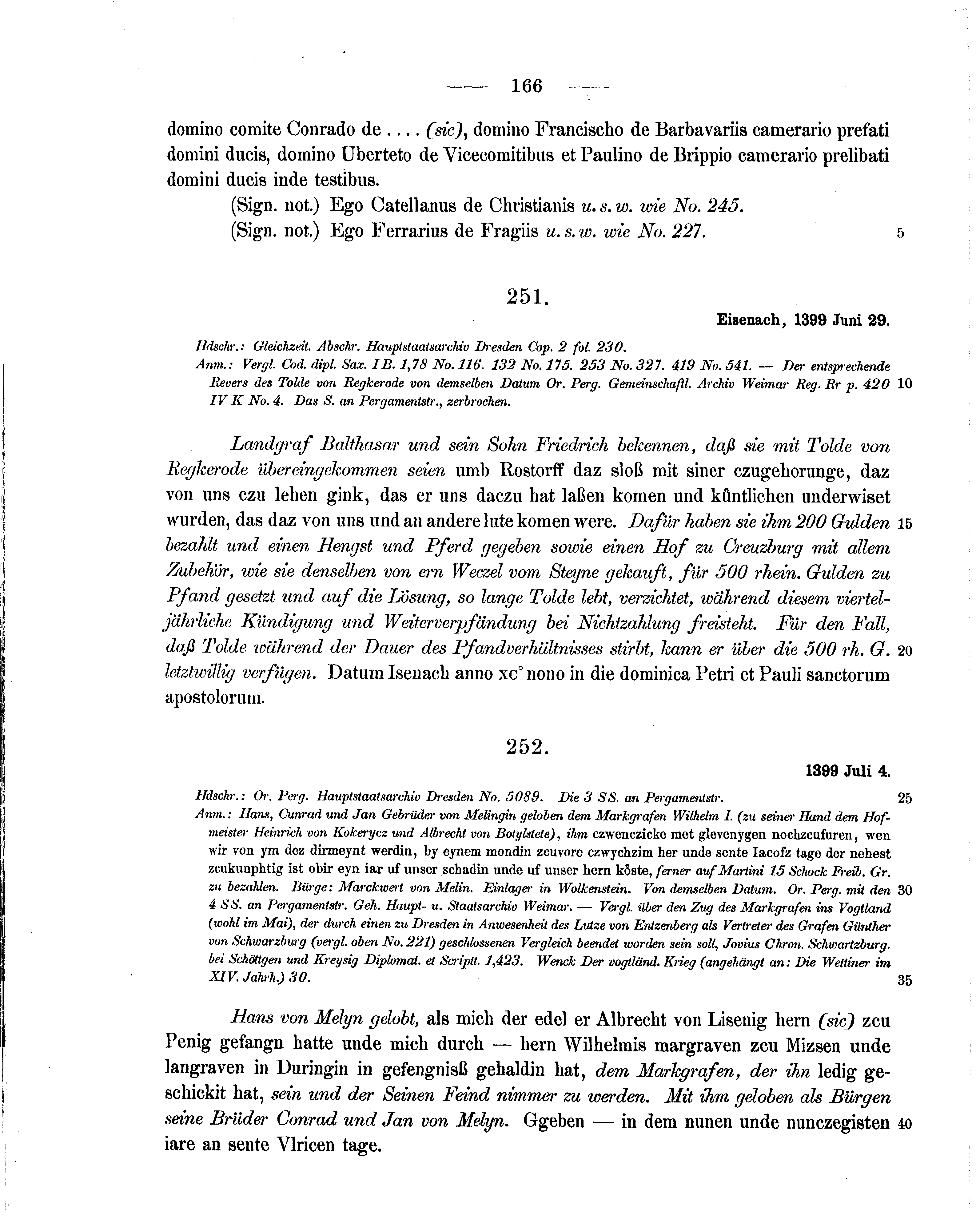 Historische Urkunde Seite 166 aus Band cds1b2