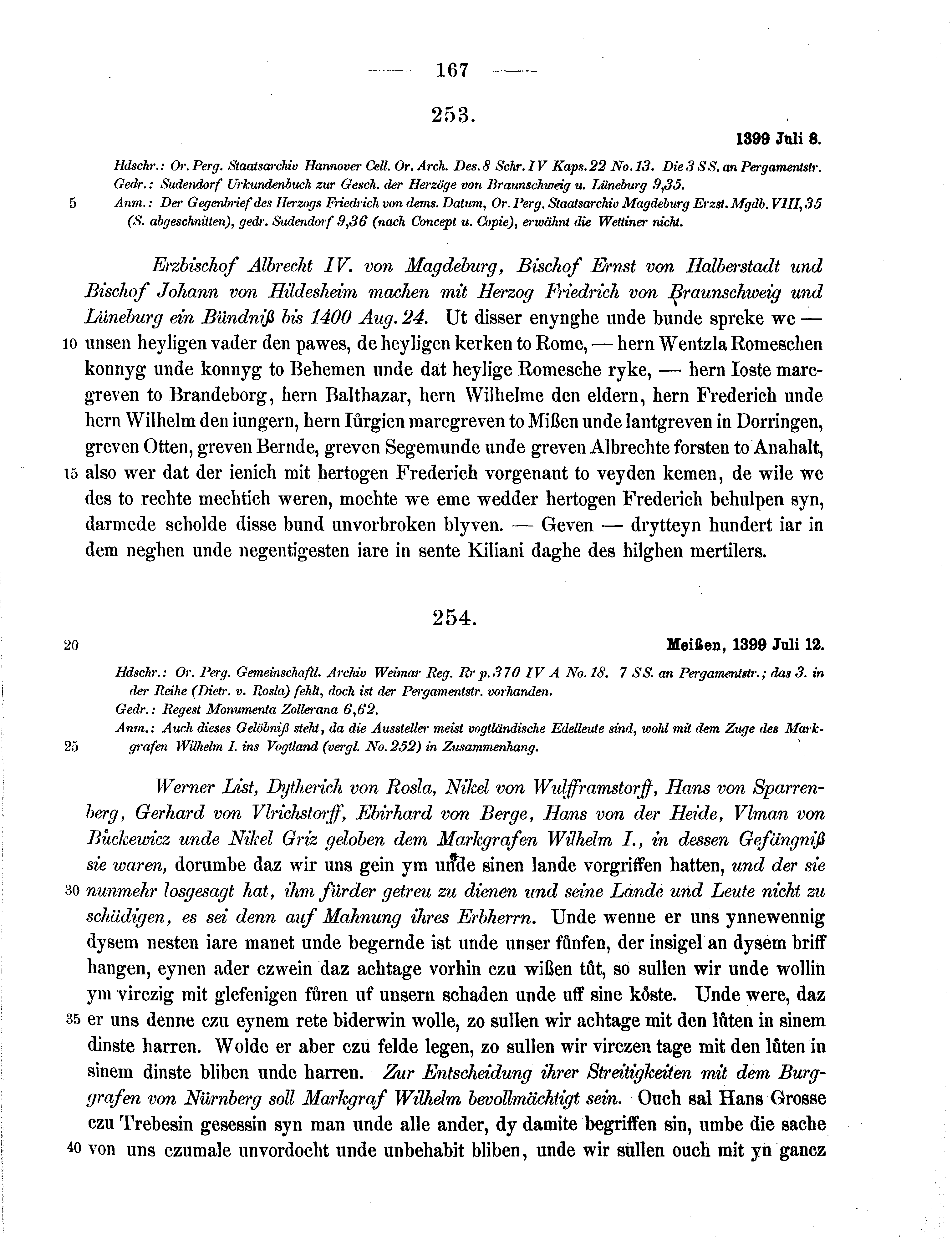 Historische Urkunde Seite 167 aus Band cds1b2