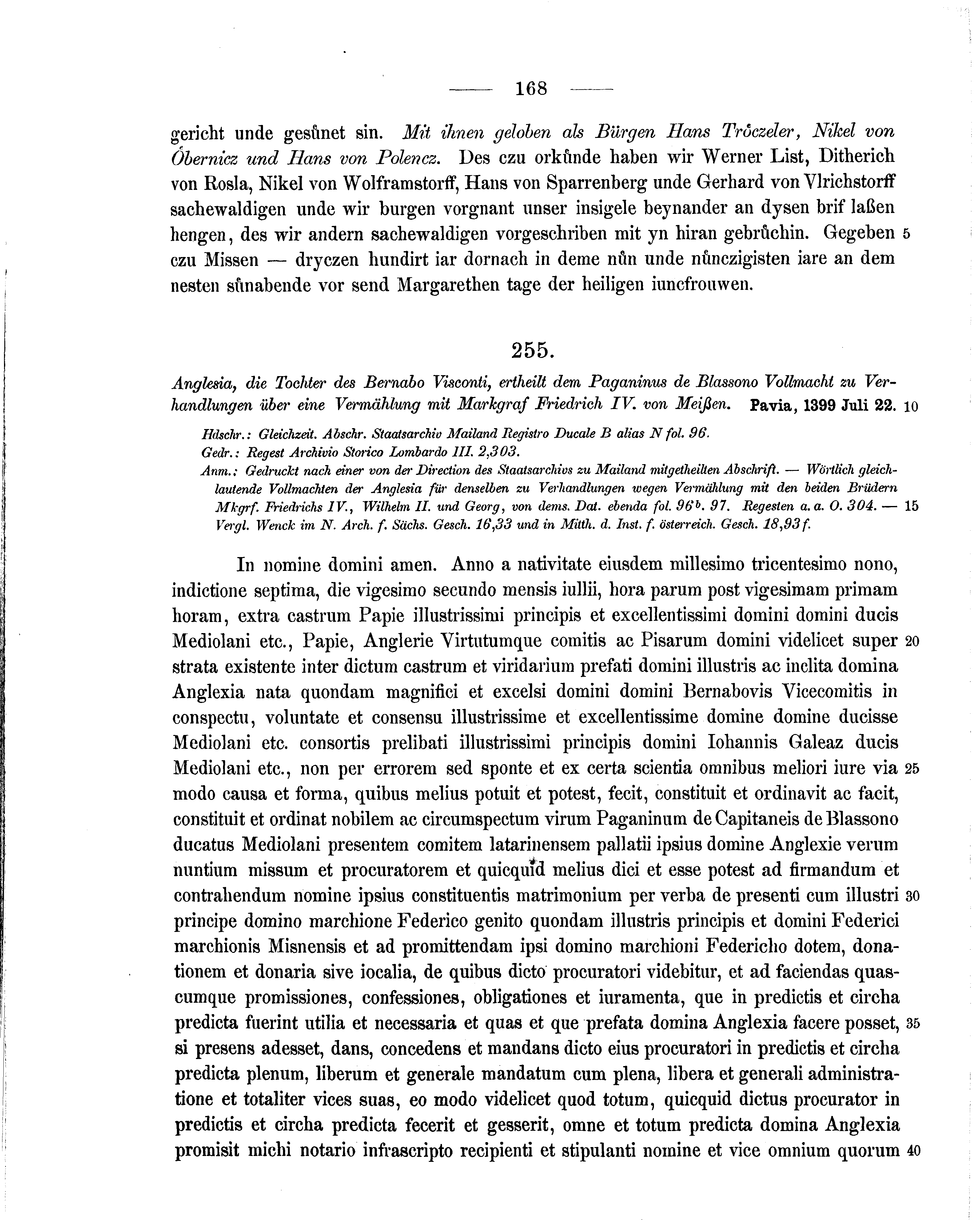 Historische Urkunde Seite 168 aus Band cds1b2