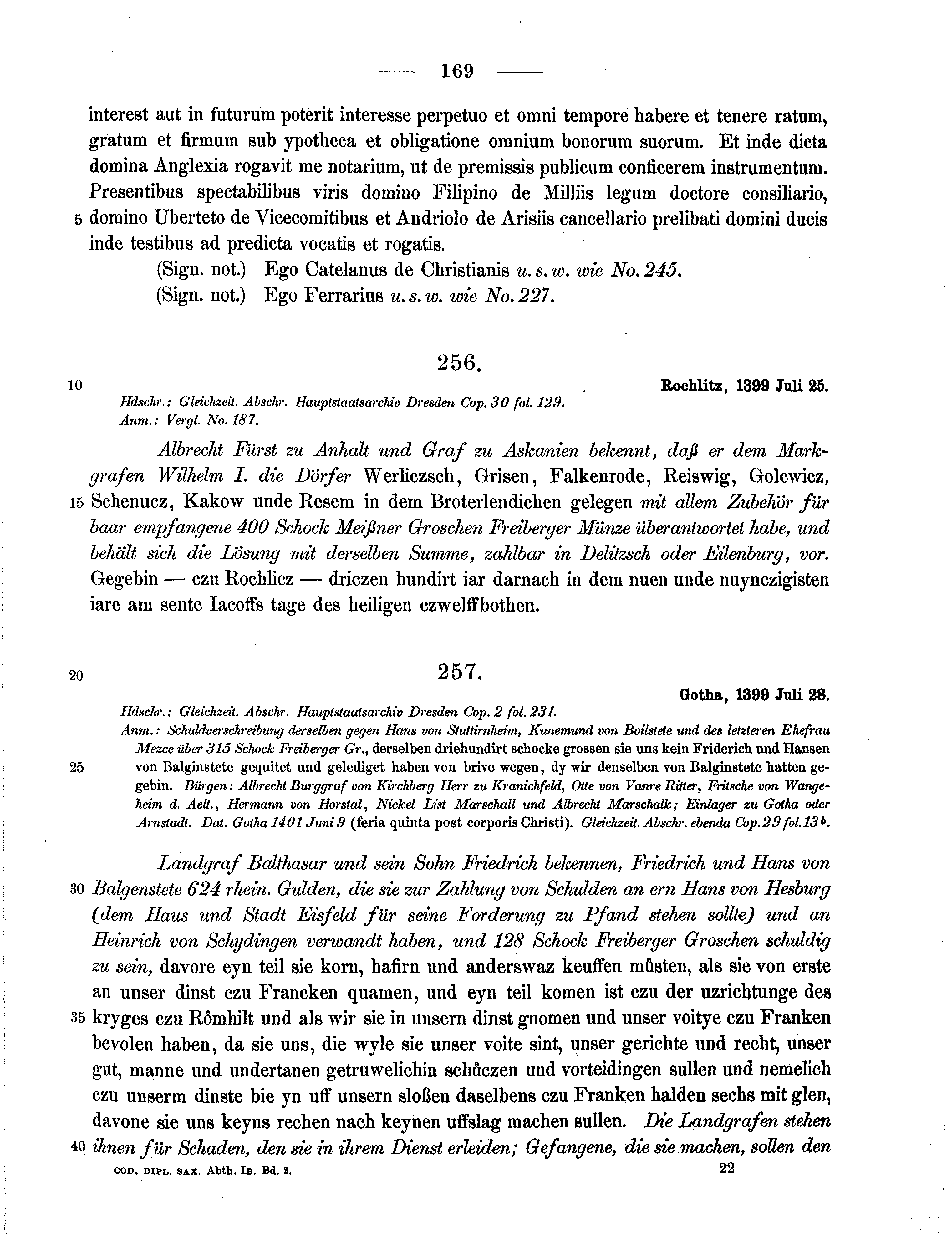 Historische Urkunde Seite 169 aus Band cds1b2