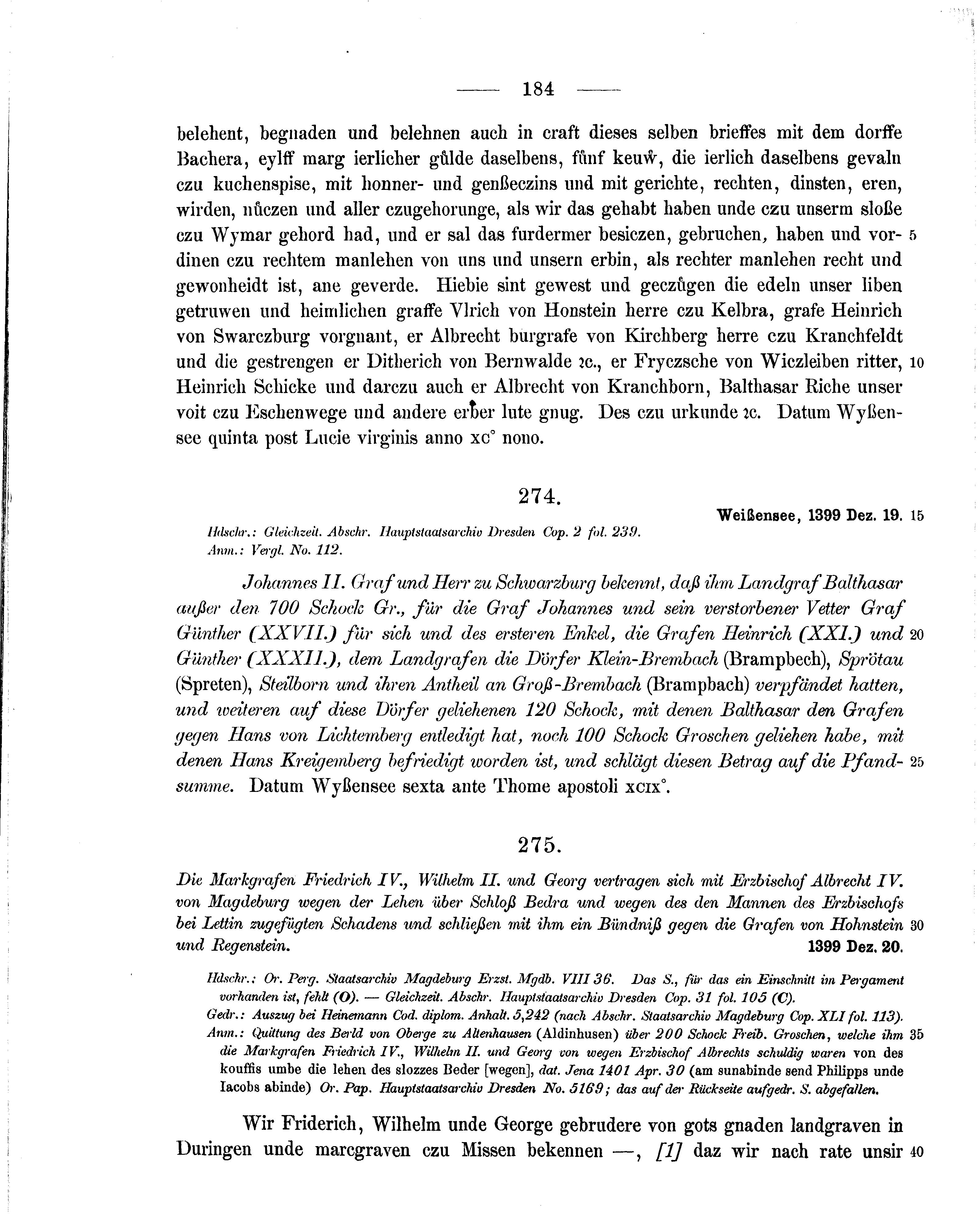 Historische Urkunde Seite 184 aus Band cds1b2