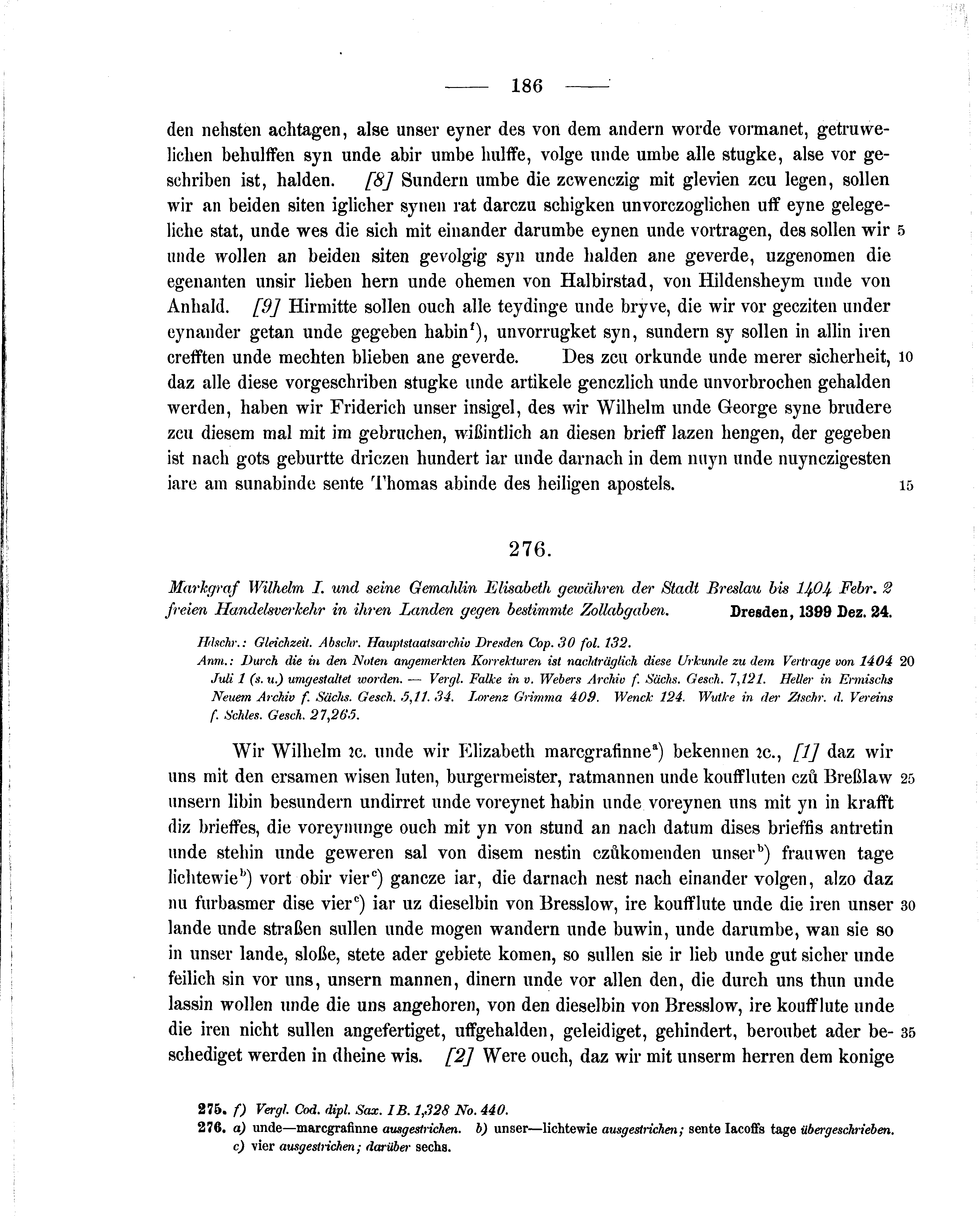 Historische Urkunde Seite 186 aus Band cds1b2