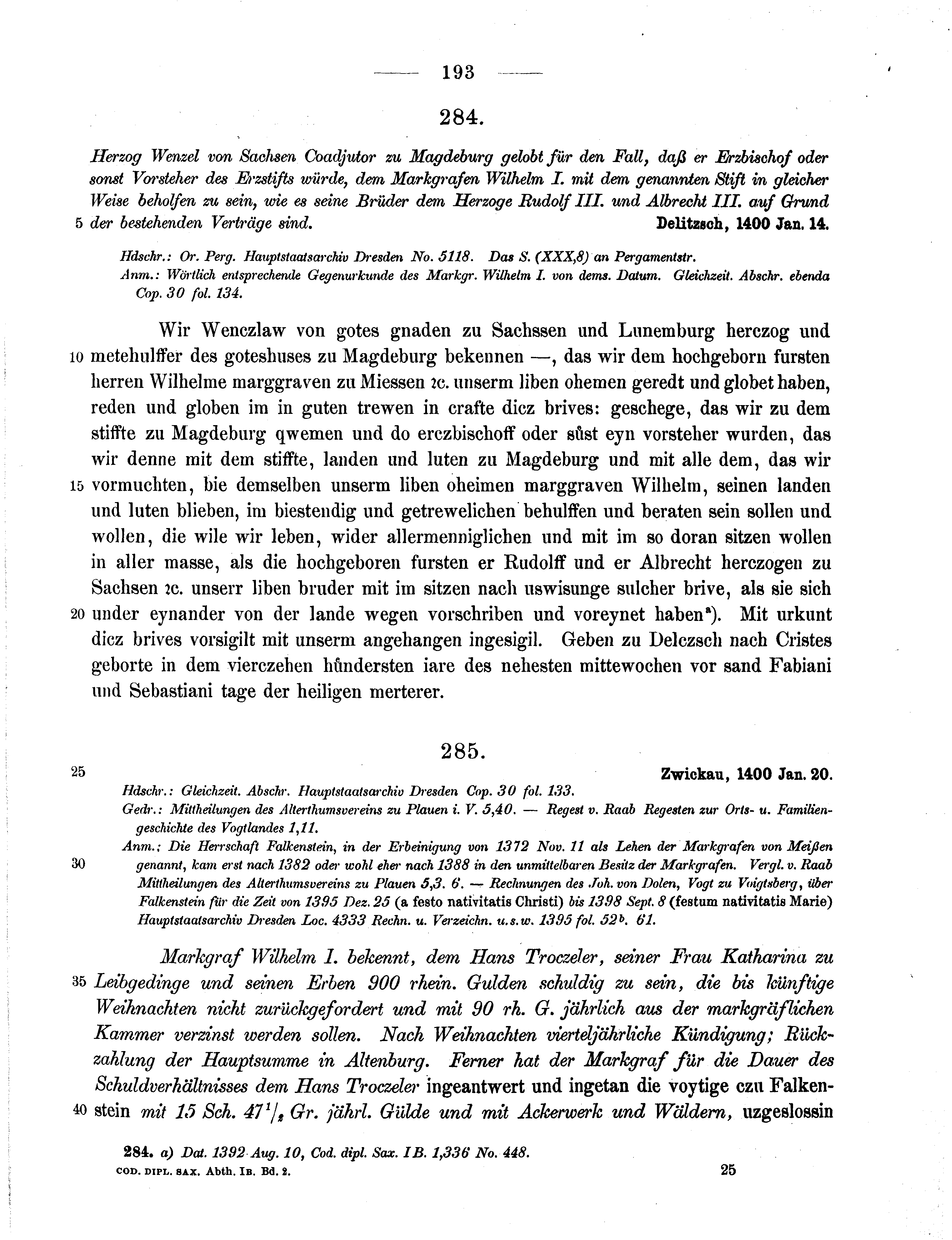 Historische Urkunde Seite 193 aus Band cds1b2