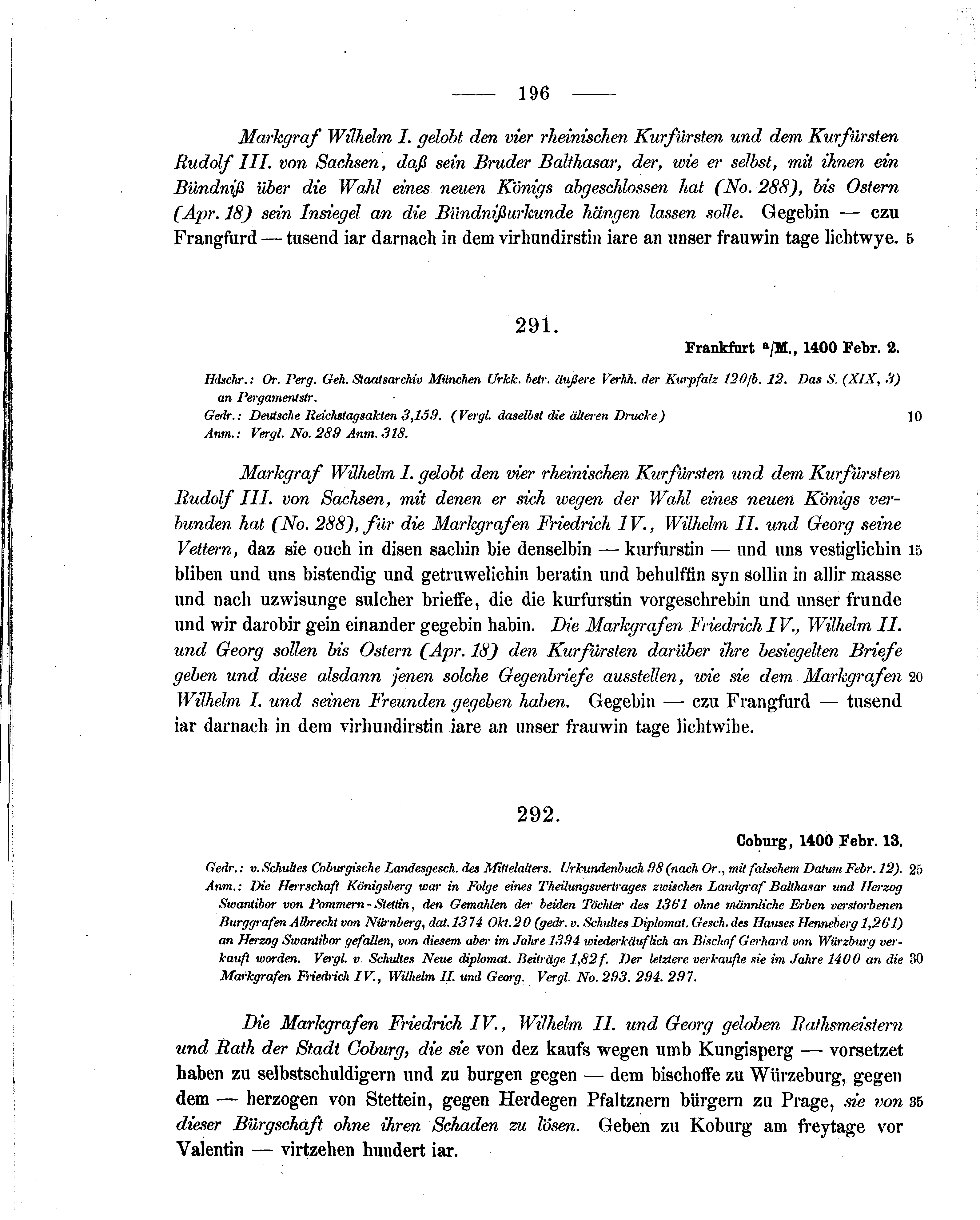 Historische Urkunde Seite 196 aus Band cds1b2