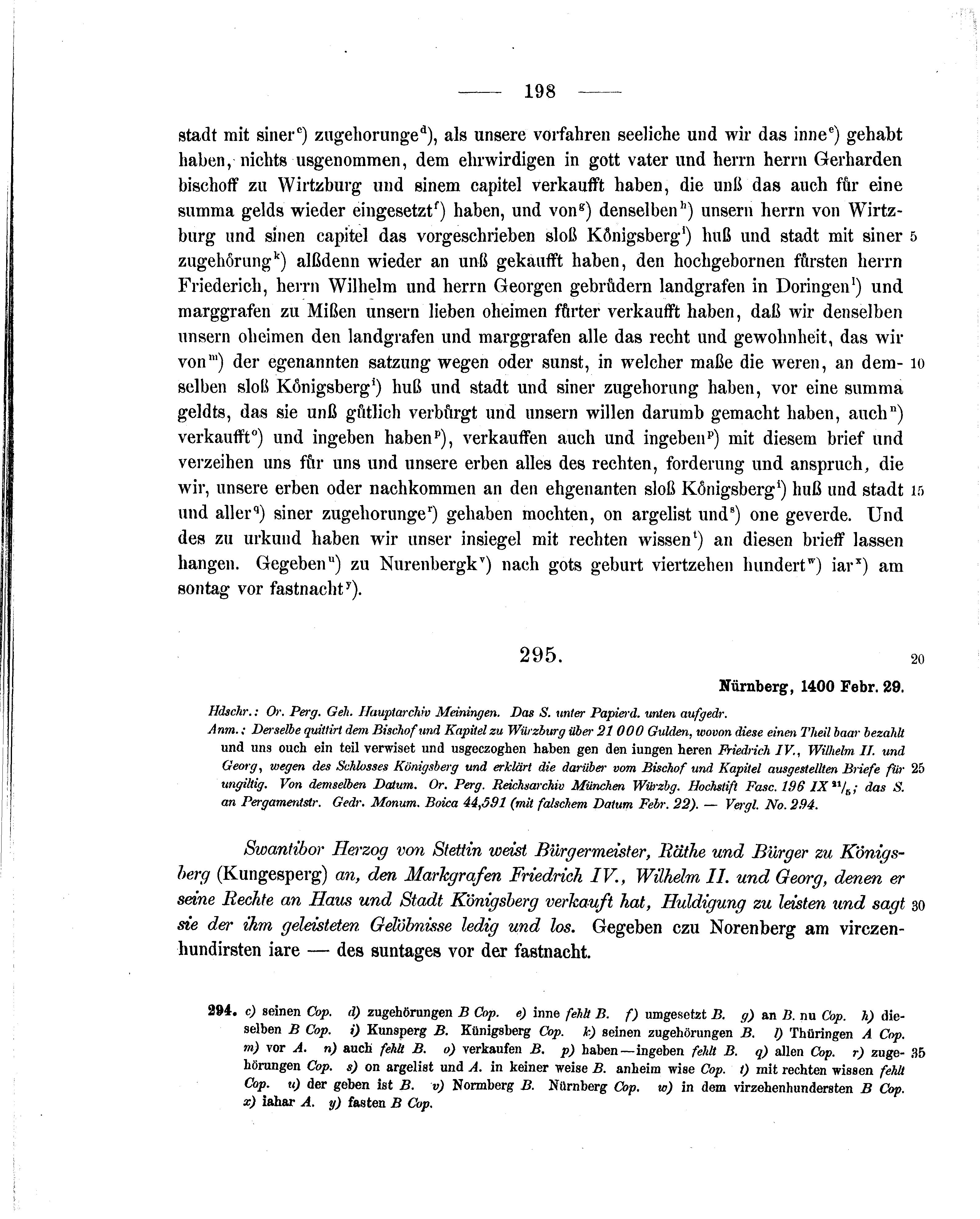 Historische Urkunde Seite 198 aus Band cds1b2