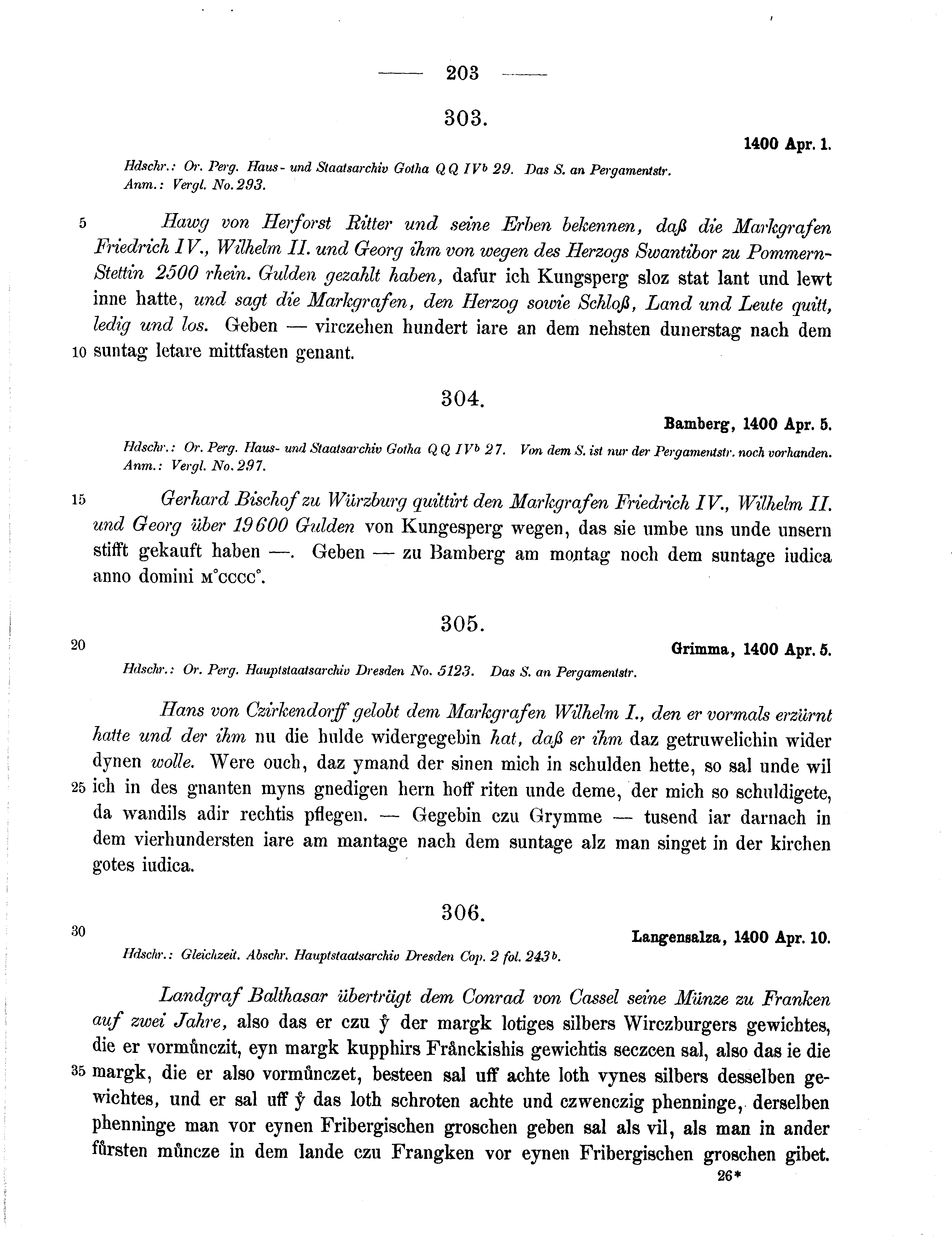 Historische Urkunde Seite 203 aus Band cds1b2