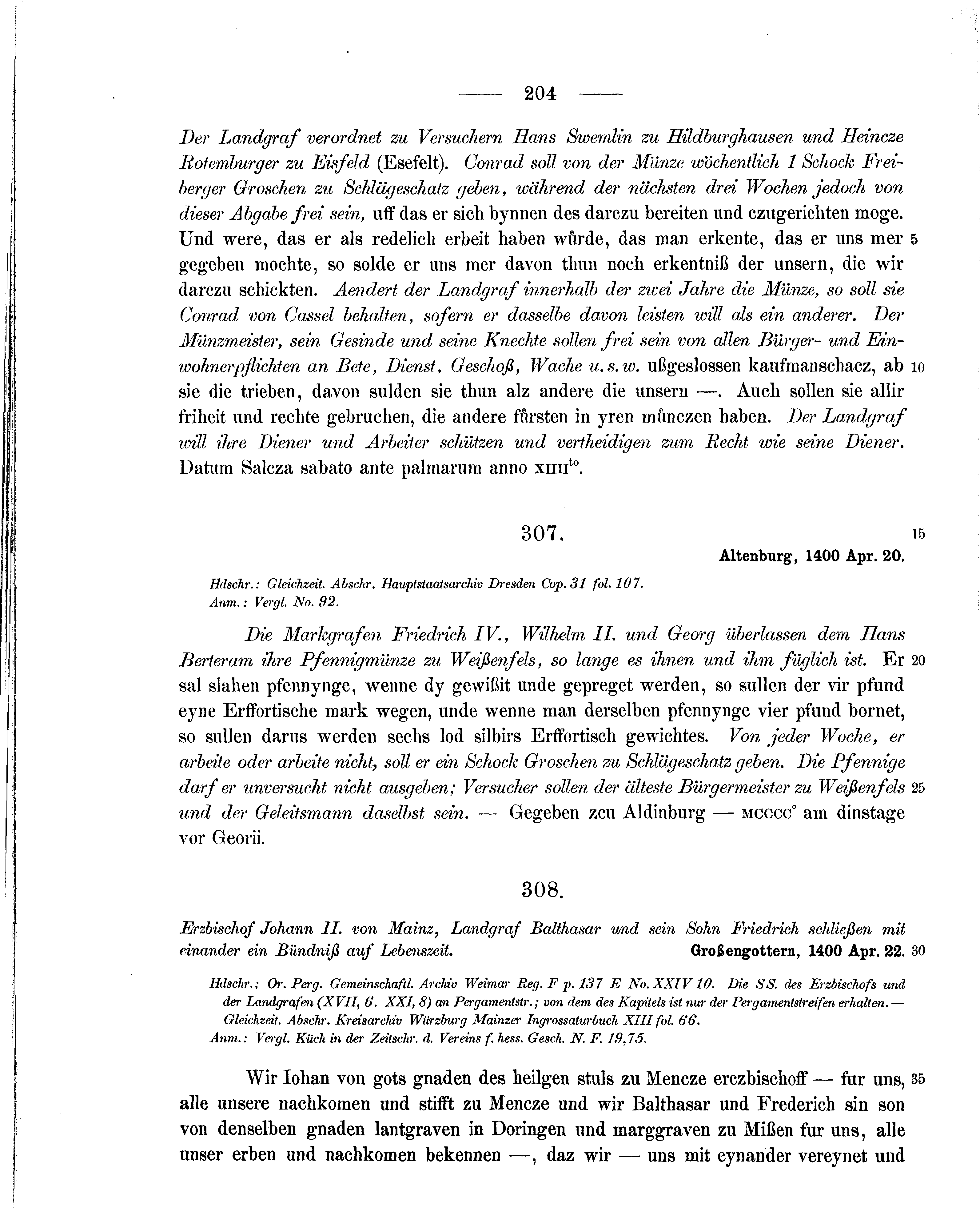 Historische Urkunde Seite 204 aus Band cds1b2