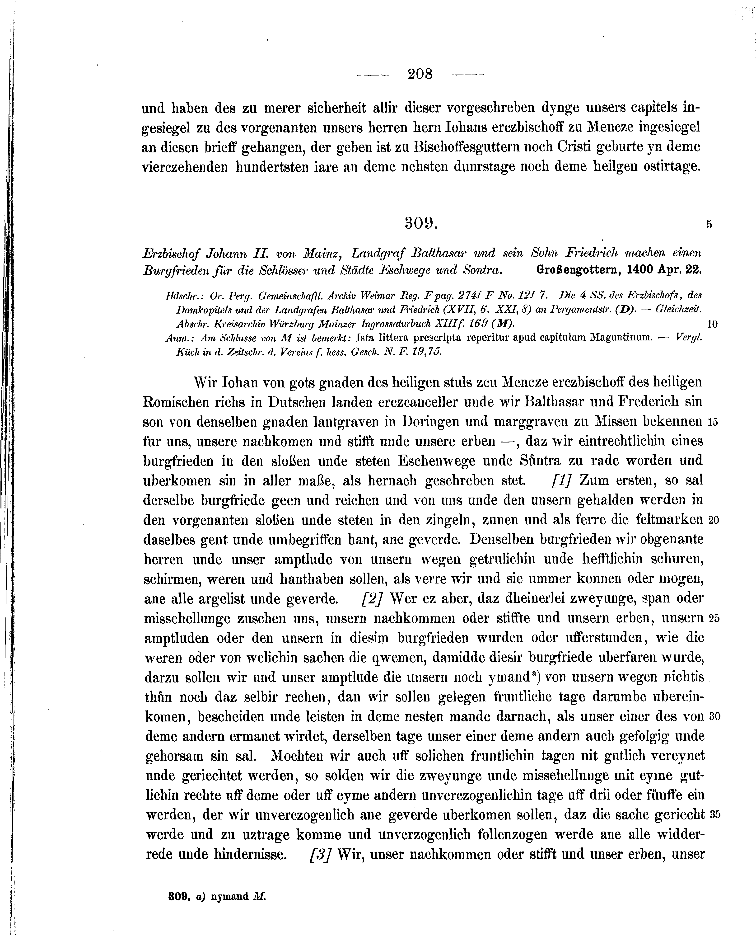 Historische Urkunde Seite 208 aus Band cds1b2