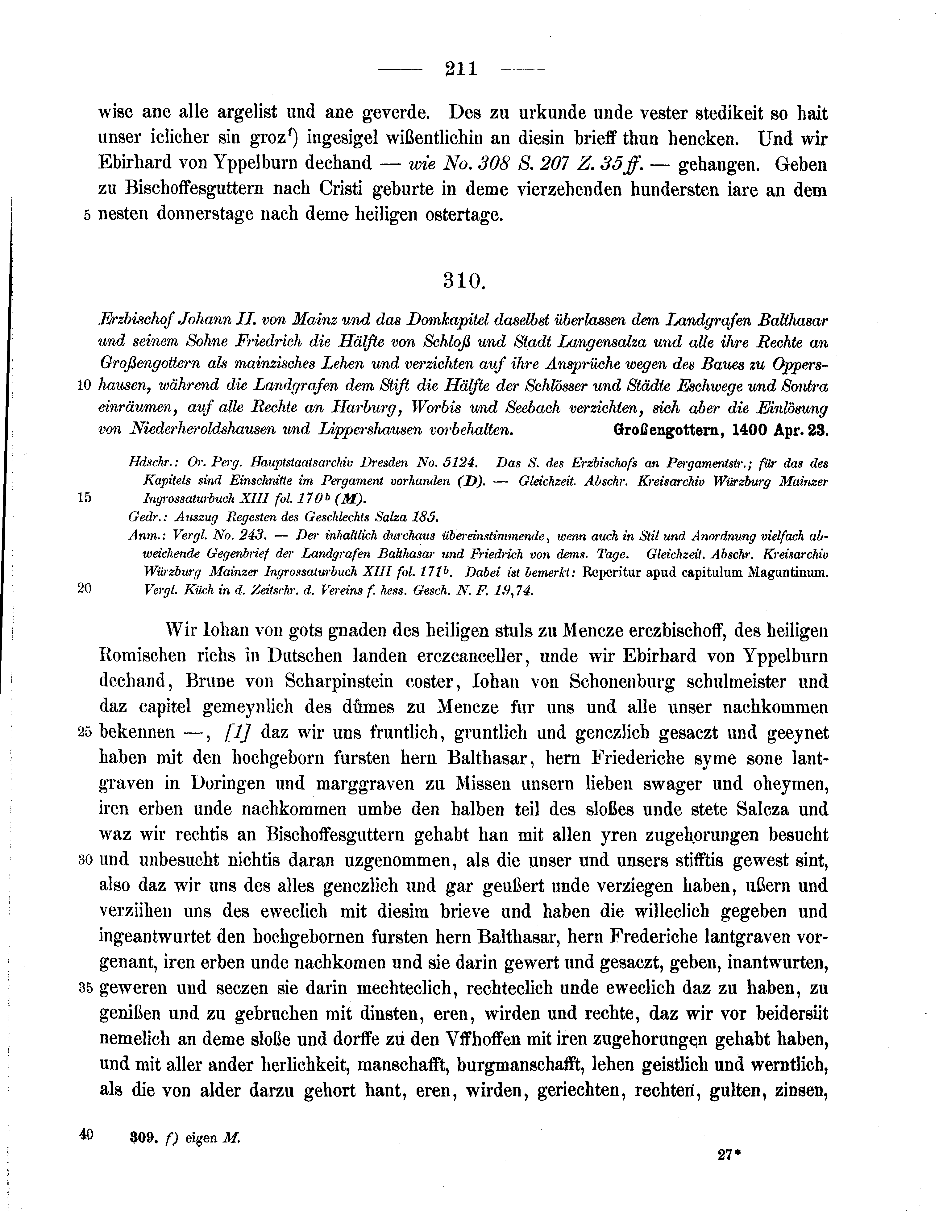 Historische Urkunde Seite 211 aus Band cds1b2