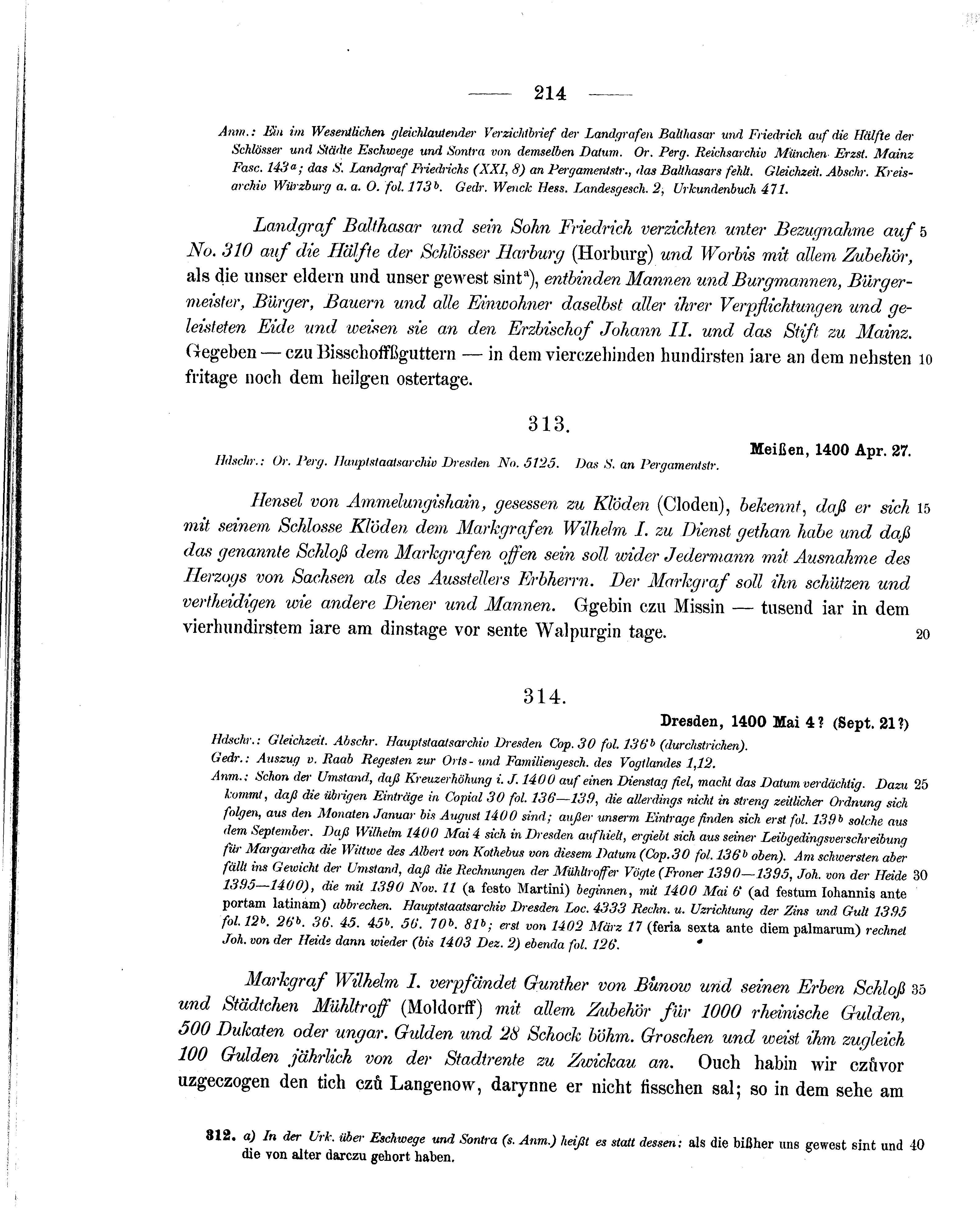 Historische Urkunde Seite 214 aus Band cds1b2