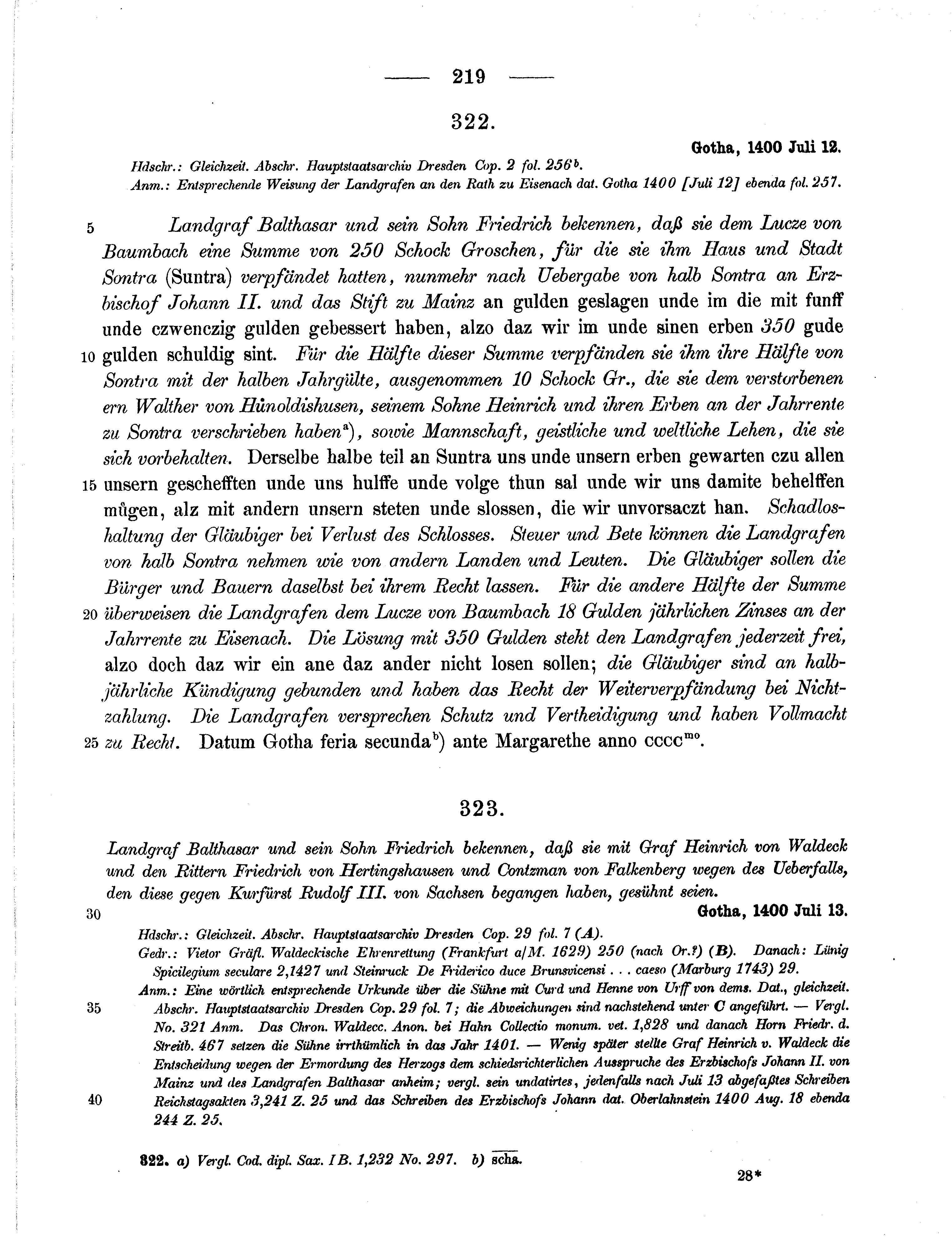 Historische Urkunde Seite 219 aus Band cds1b2