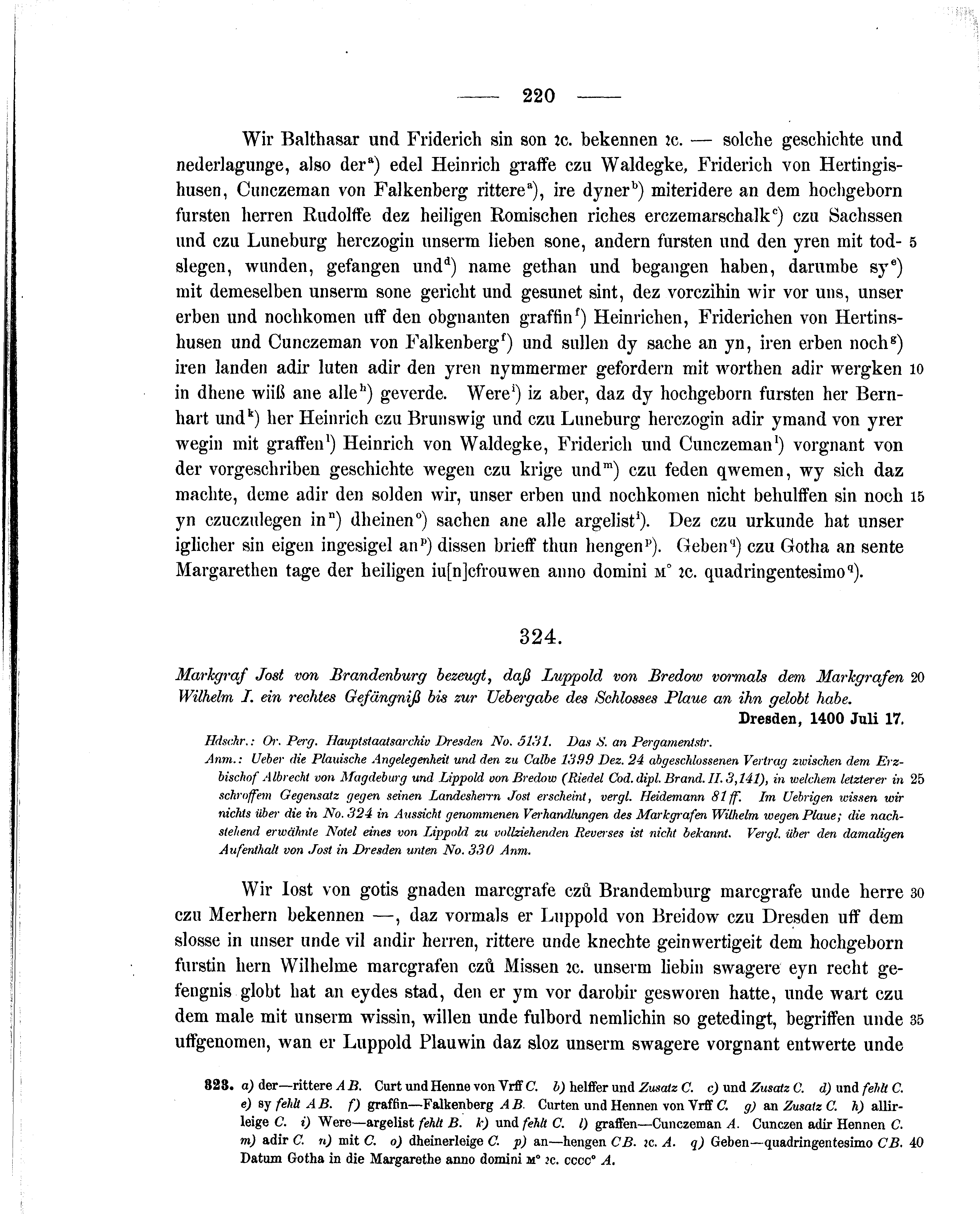Historische Urkunde Seite 220 aus Band cds1b2