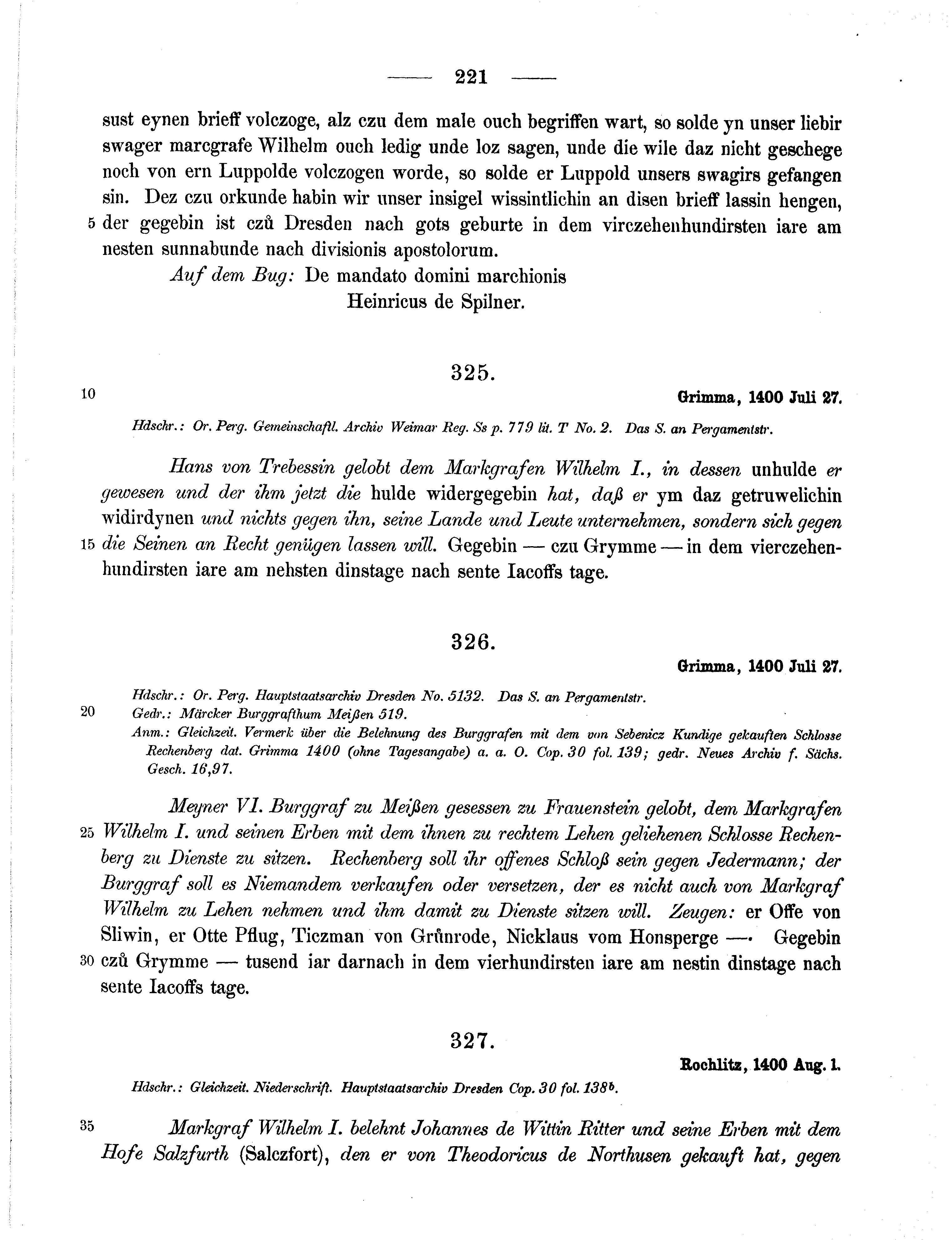 Historische Urkunde Seite 221 aus Band cds1b2