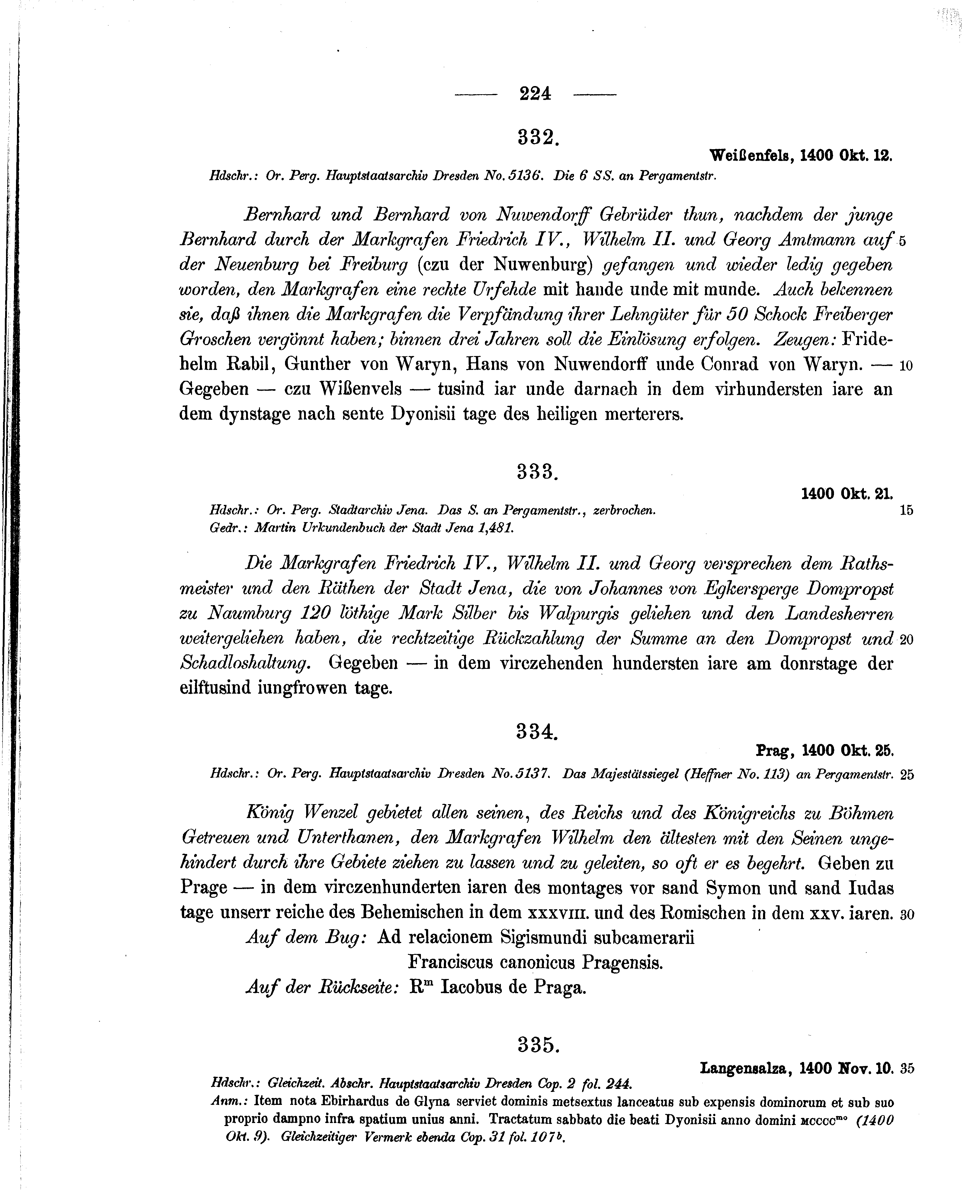 Historische Urkunde Seite 224 aus Band cds1b2