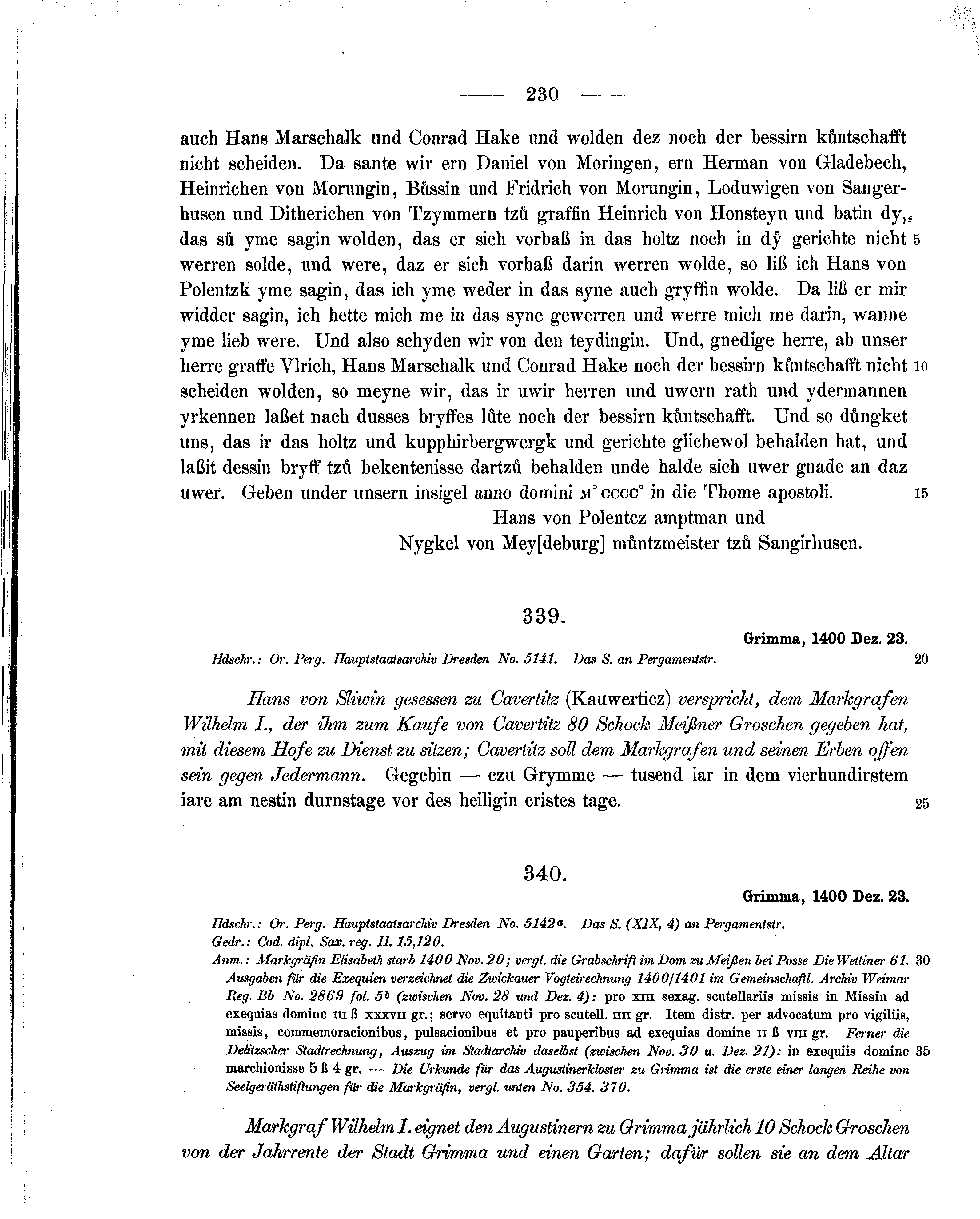 Historische Urkunde Seite 230 aus Band cds1b2