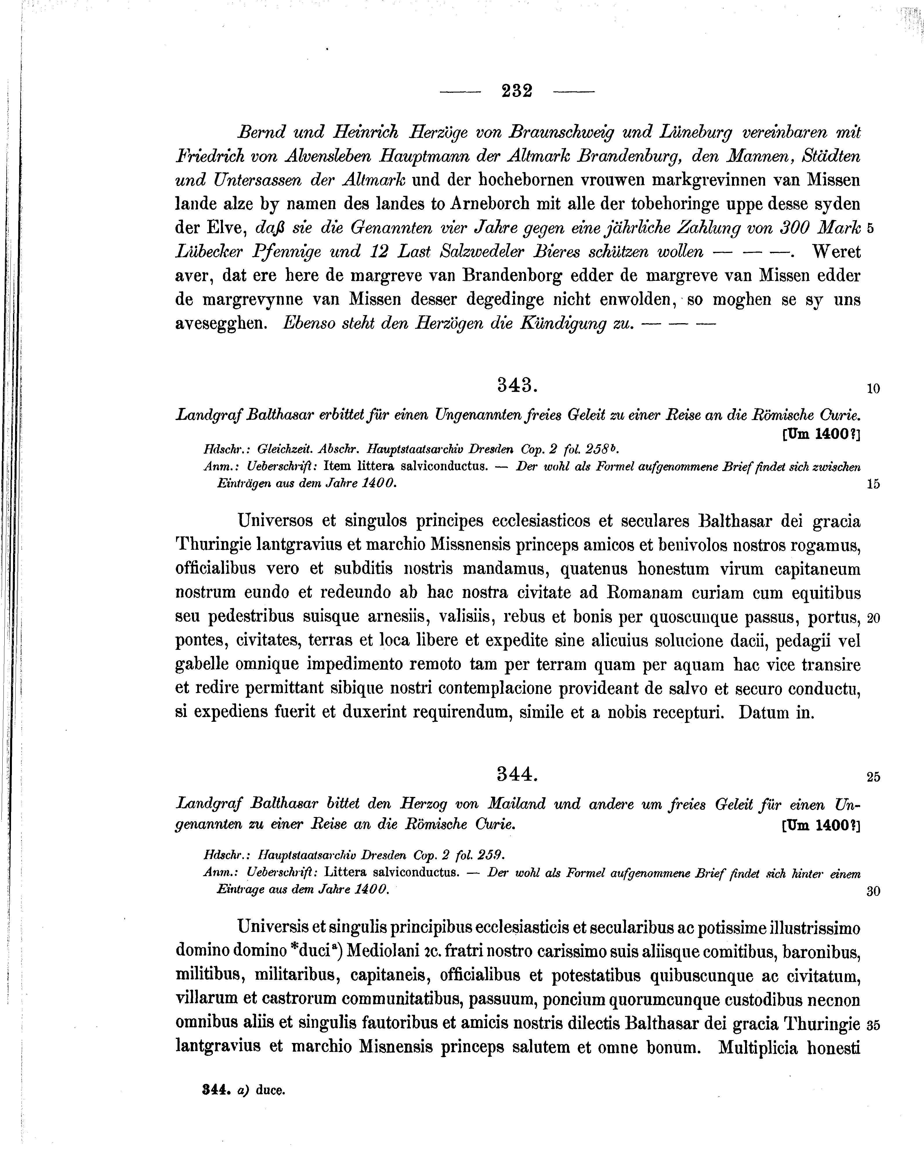 Historische Urkunde Seite 232 aus Band cds1b2