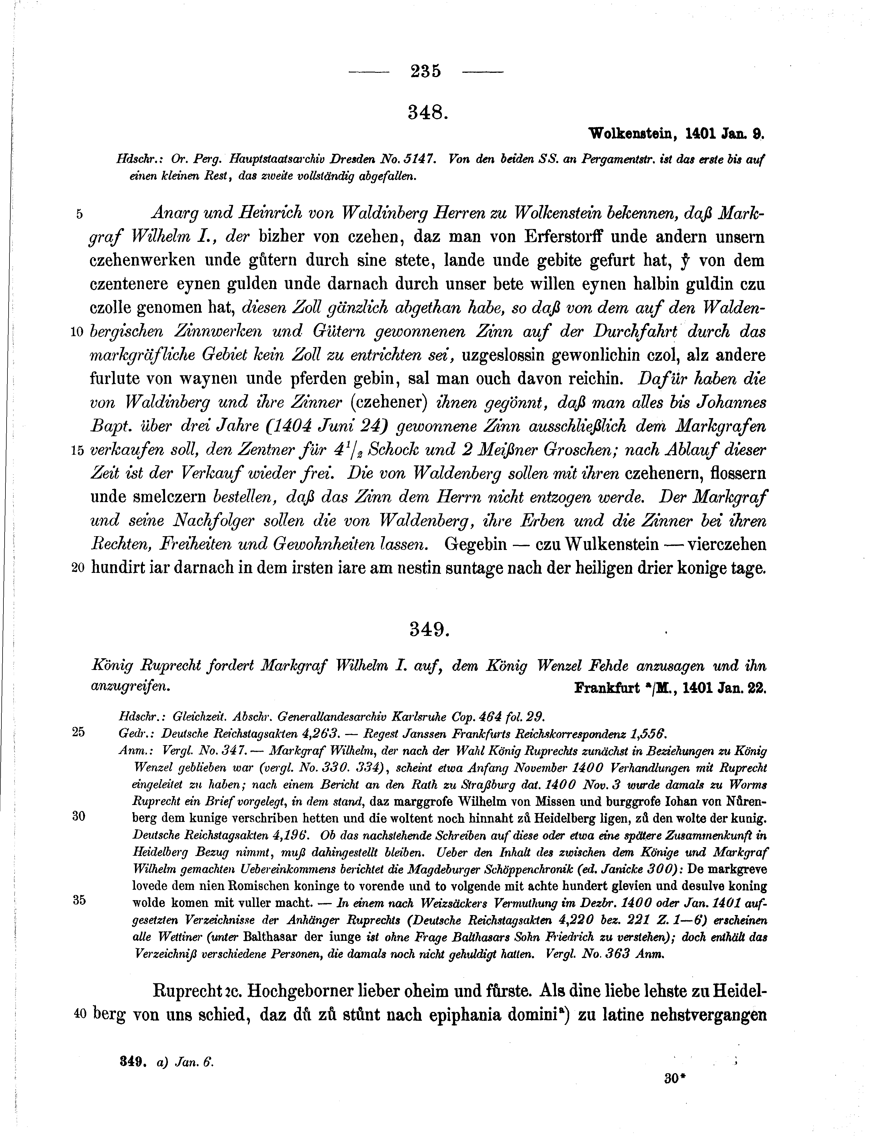 Historische Urkunde Seite 235 aus Band cds1b2