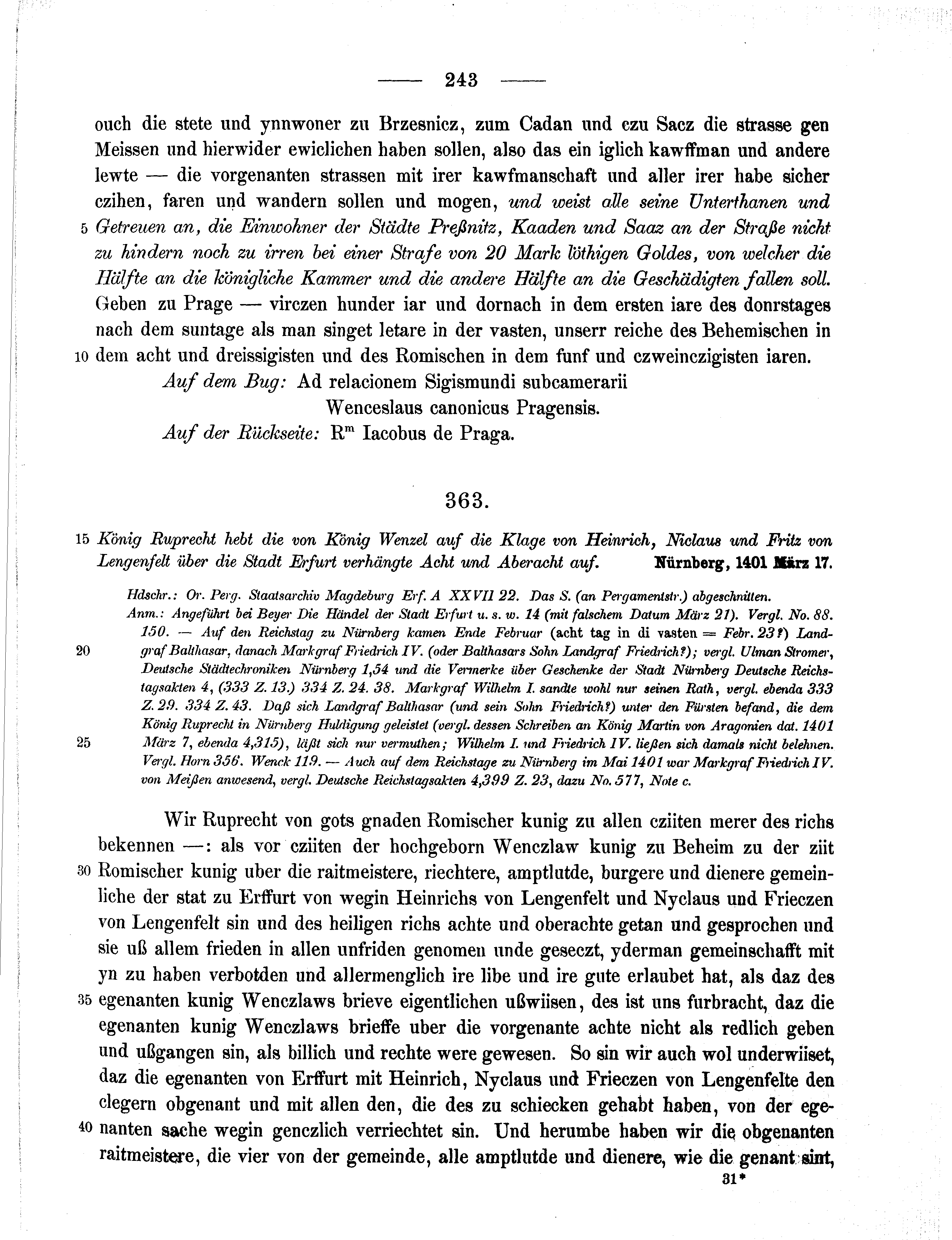 Historische Urkunde Seite 243 aus Band cds1b2