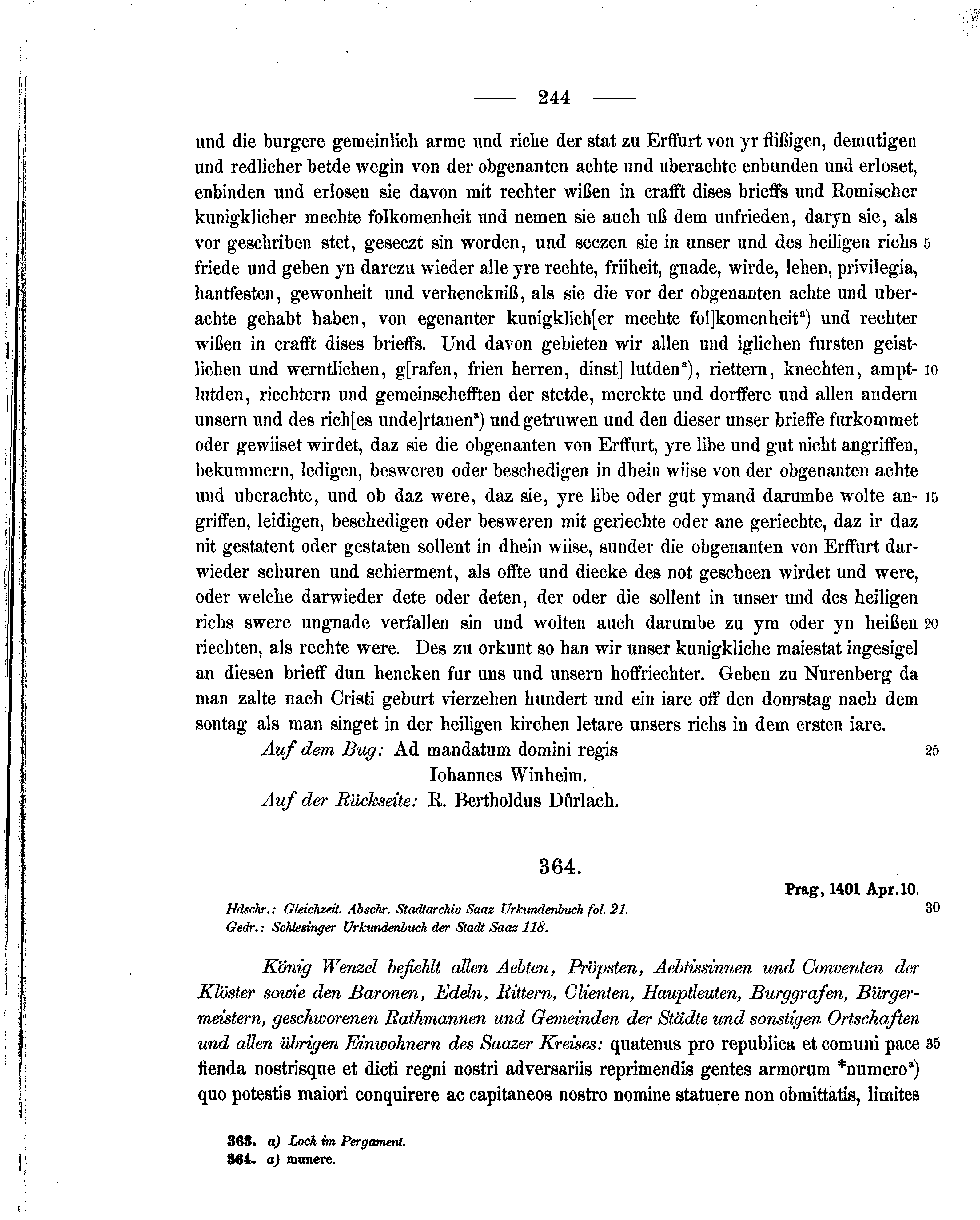 Historische Urkunde Seite 244 aus Band cds1b2