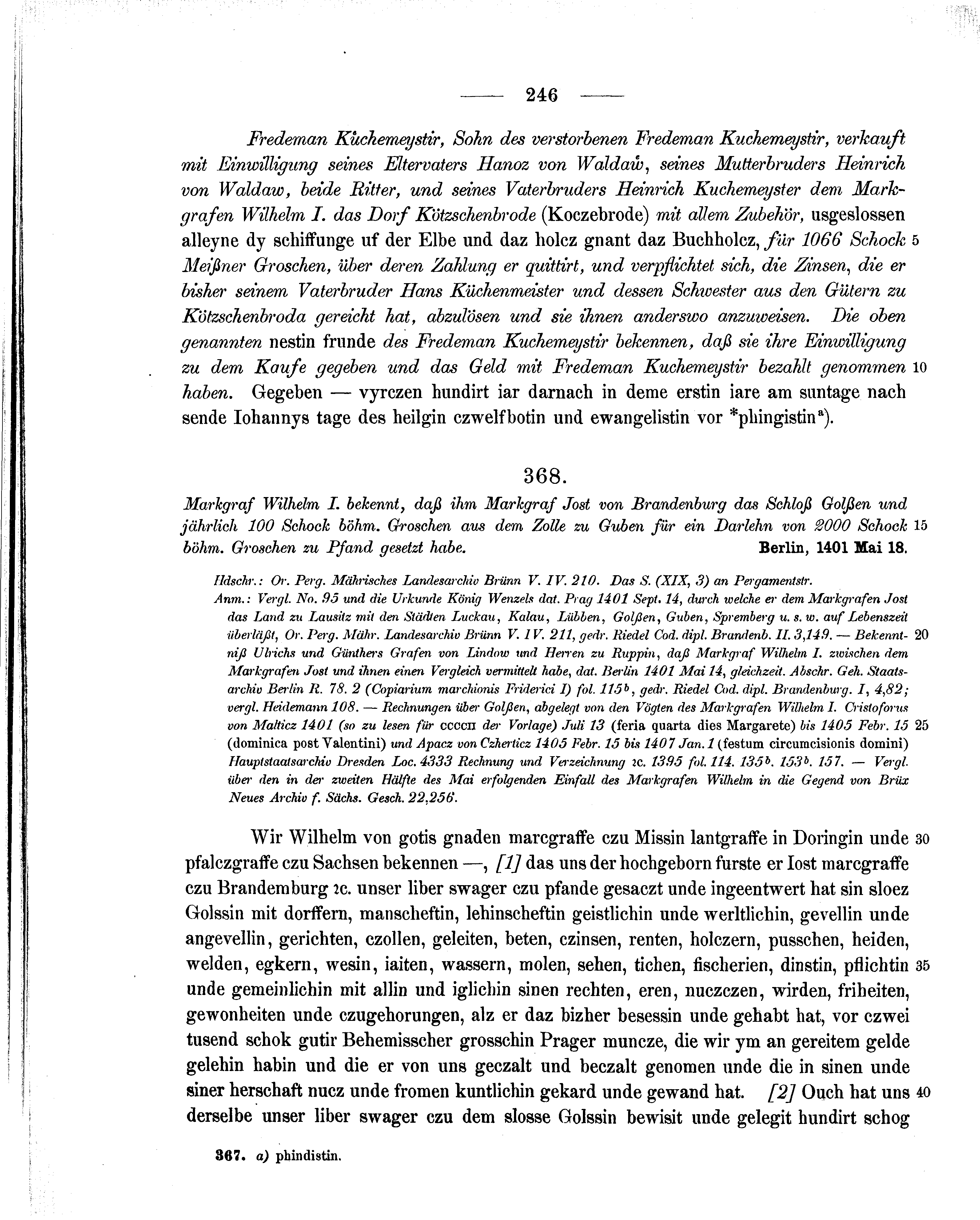Historische Urkunde Seite 246 aus Band cds1b2
