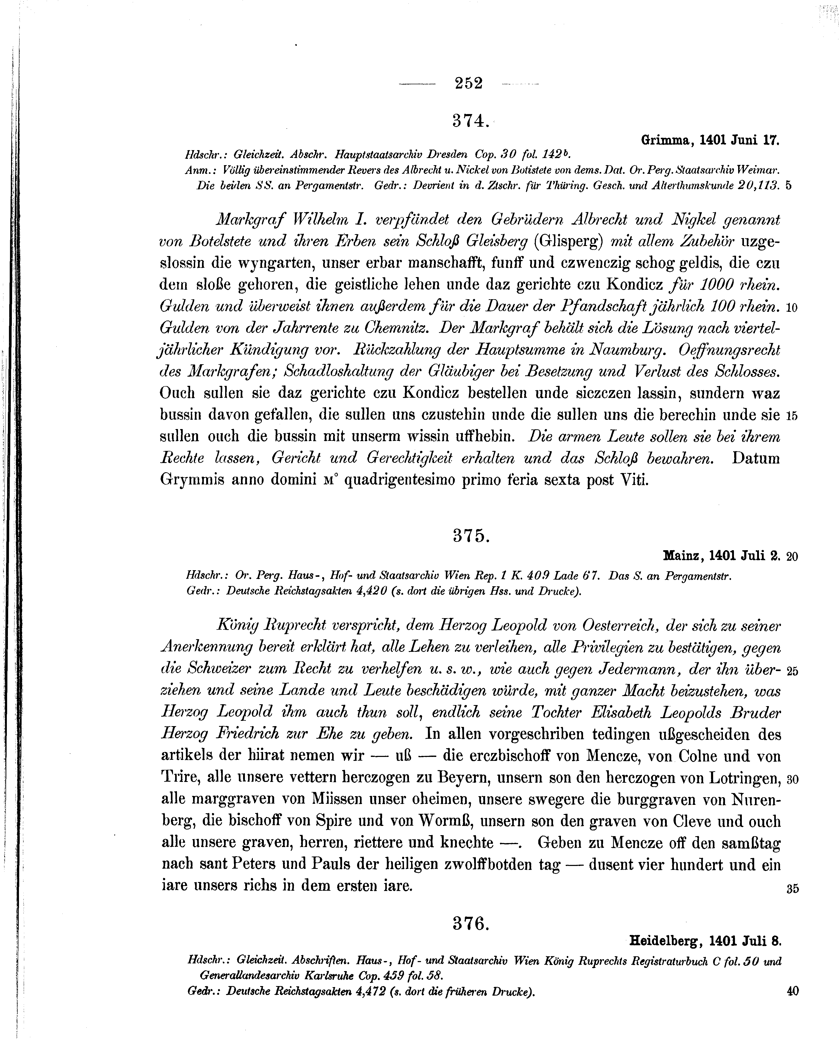 Historische Urkunde Seite 252 aus Band cds1b2