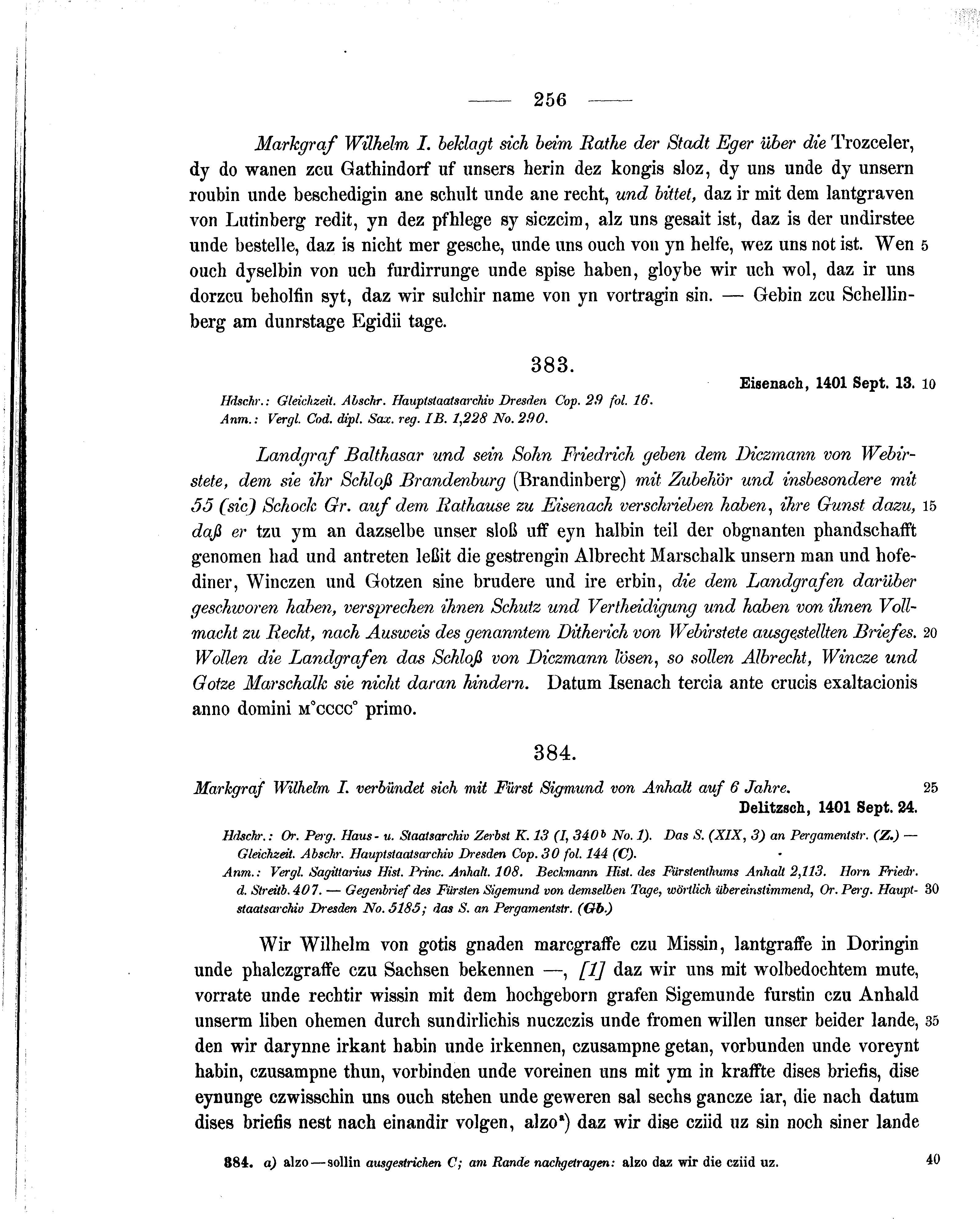 Historische Urkunde Seite 256 aus Band cds1b2