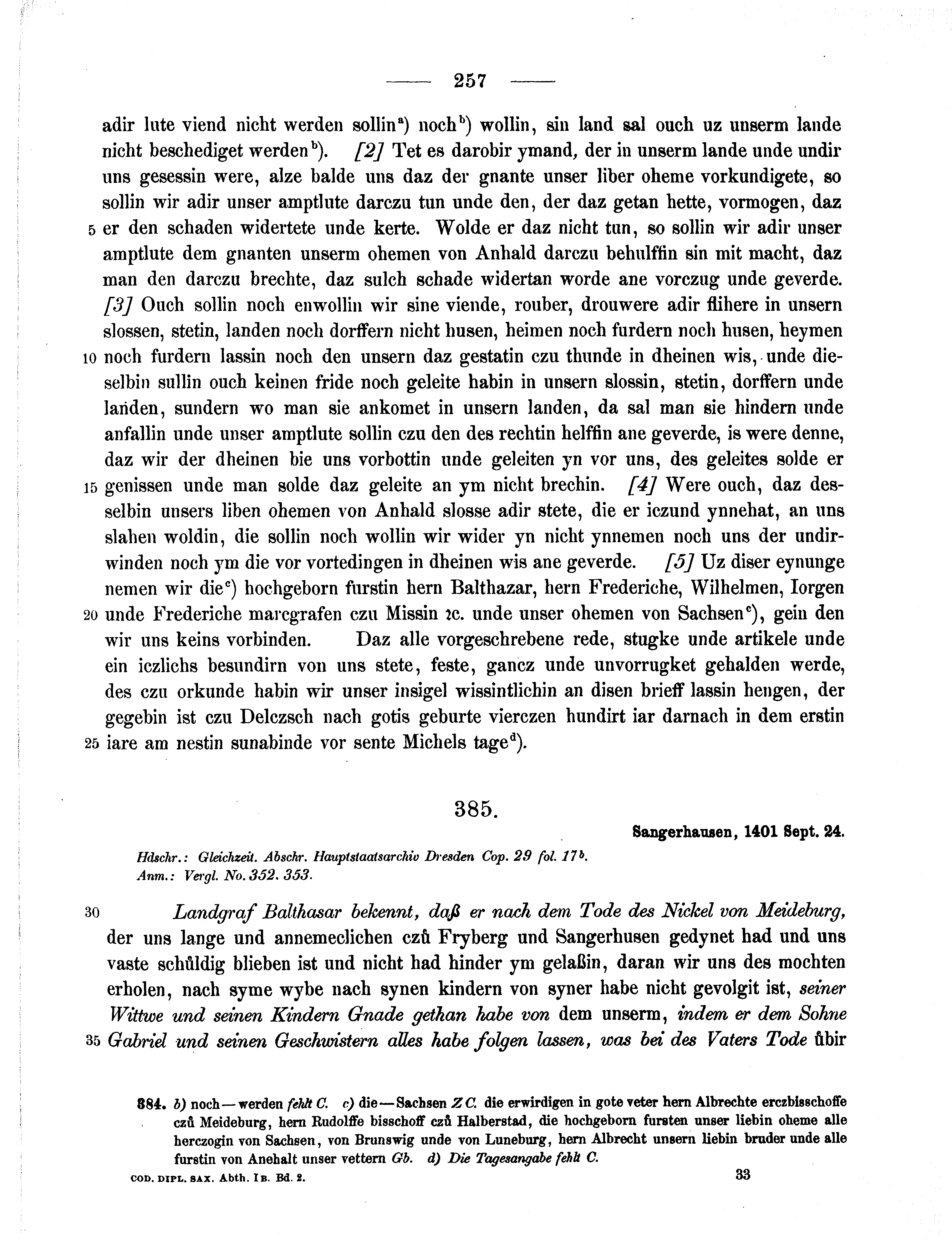 Historische Urkunde Seite 257 aus Band cds1b2